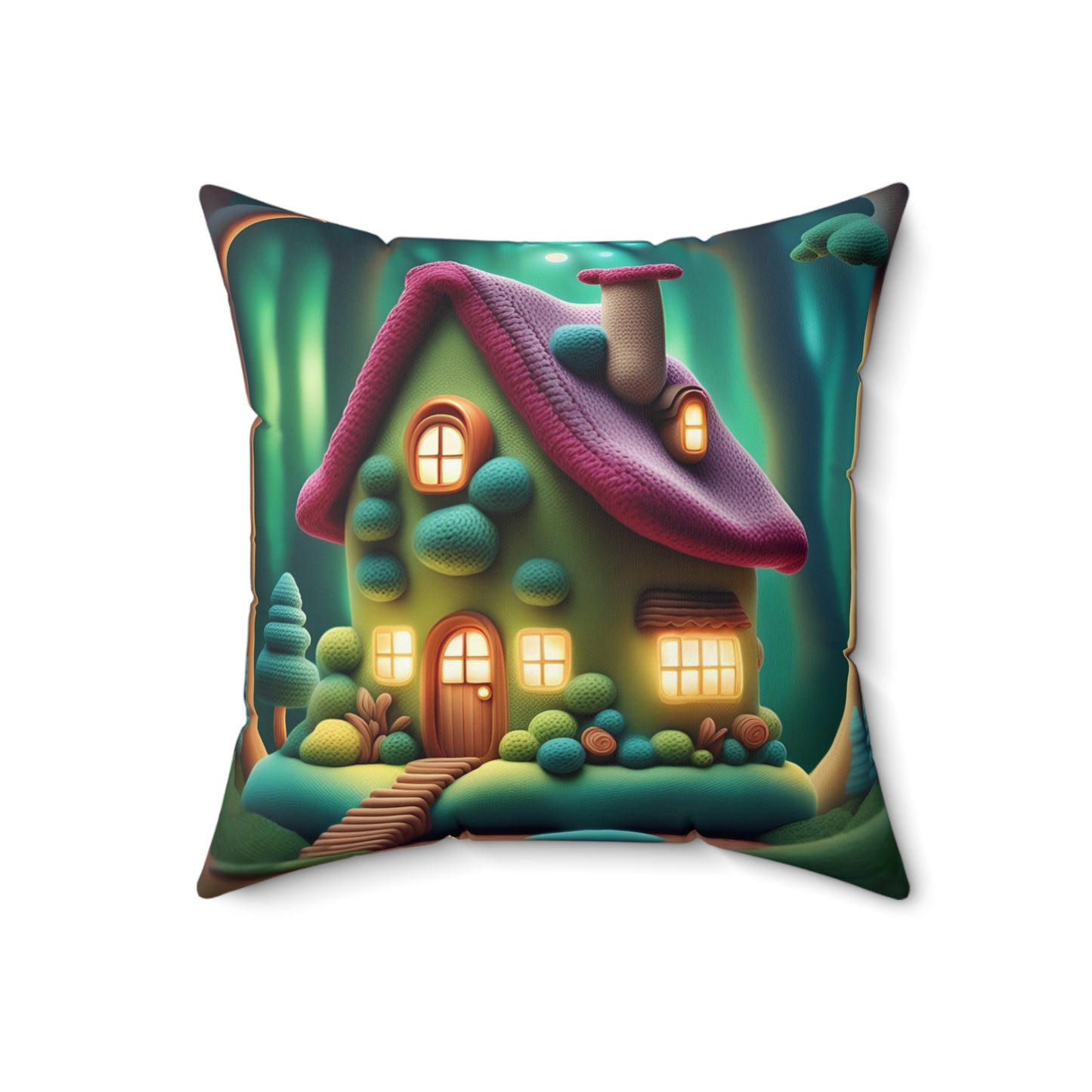 ''Knitterd Cottage'' Spun Polyester Square Pillow