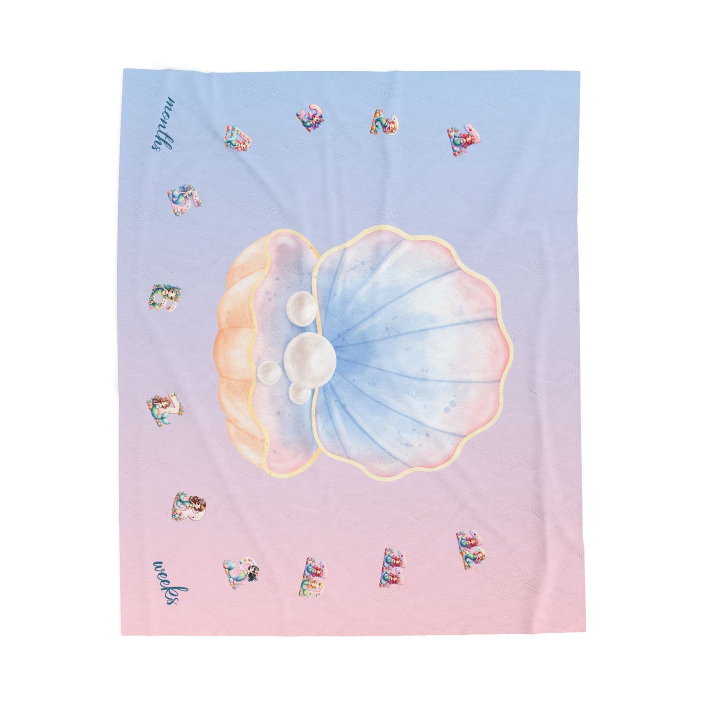 Personalized Seashell Milestone Baby Blanket – Soft Velveteen Plush Fleece