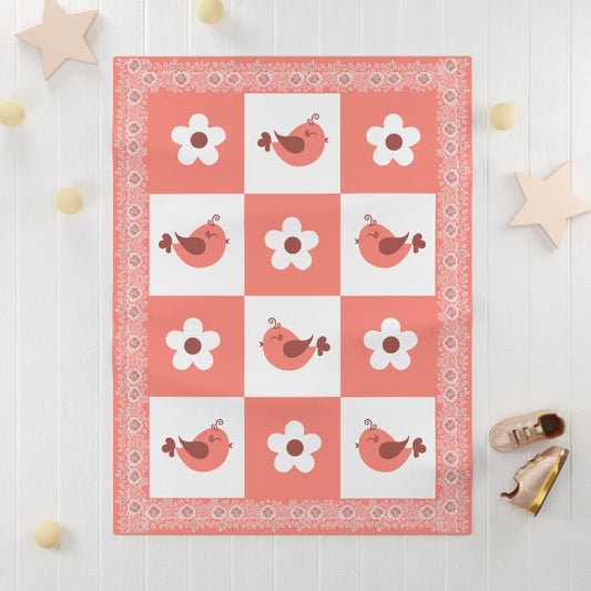 Personalized bird and flower Baby Fleece Blanket, Custom Name Blanket