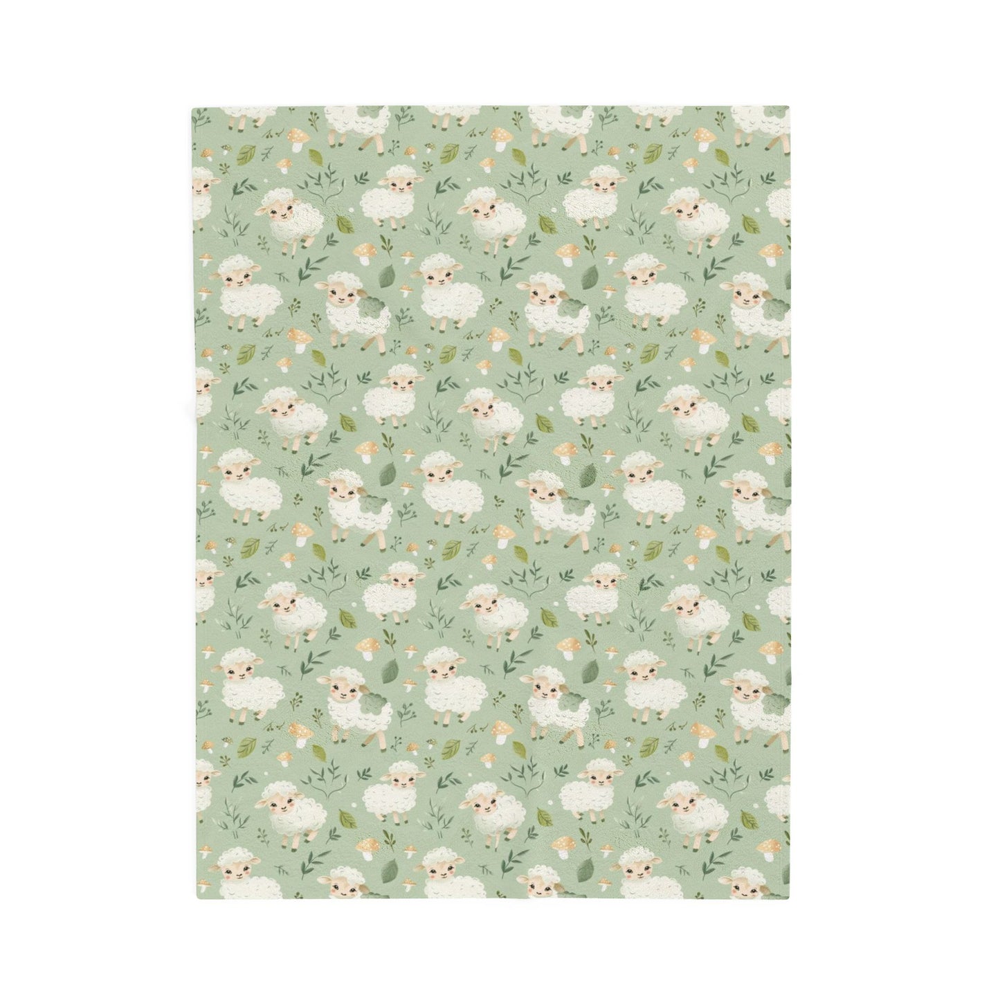 Patterned paper with small white animals and green leaves on a light green background