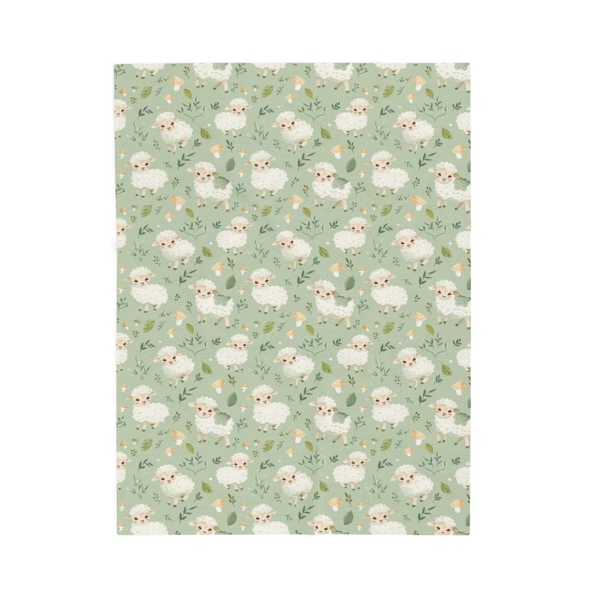 Patterned paper with small white animals and green leaves on a light green background