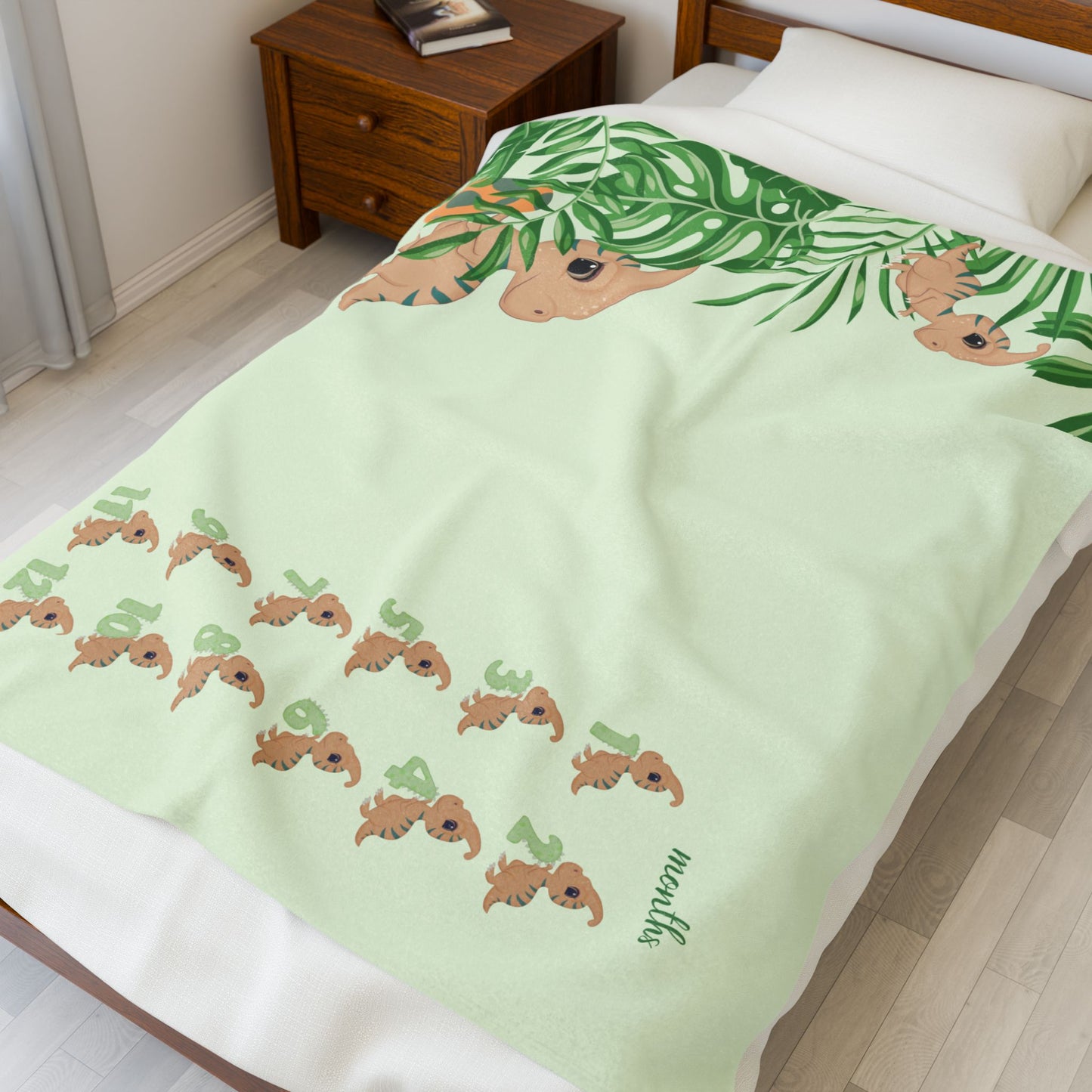 Personalized Dinosaur Milestone Baby Boy Blanket, Velveteen Plush Fleece