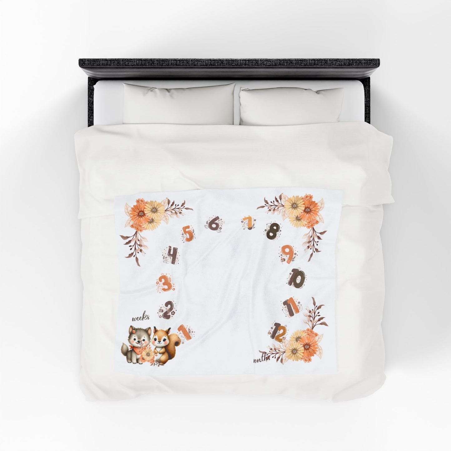 Personalized Woodland Animal Milestone Baby Boy Blanket – Soft Velveteen Plush Fleece