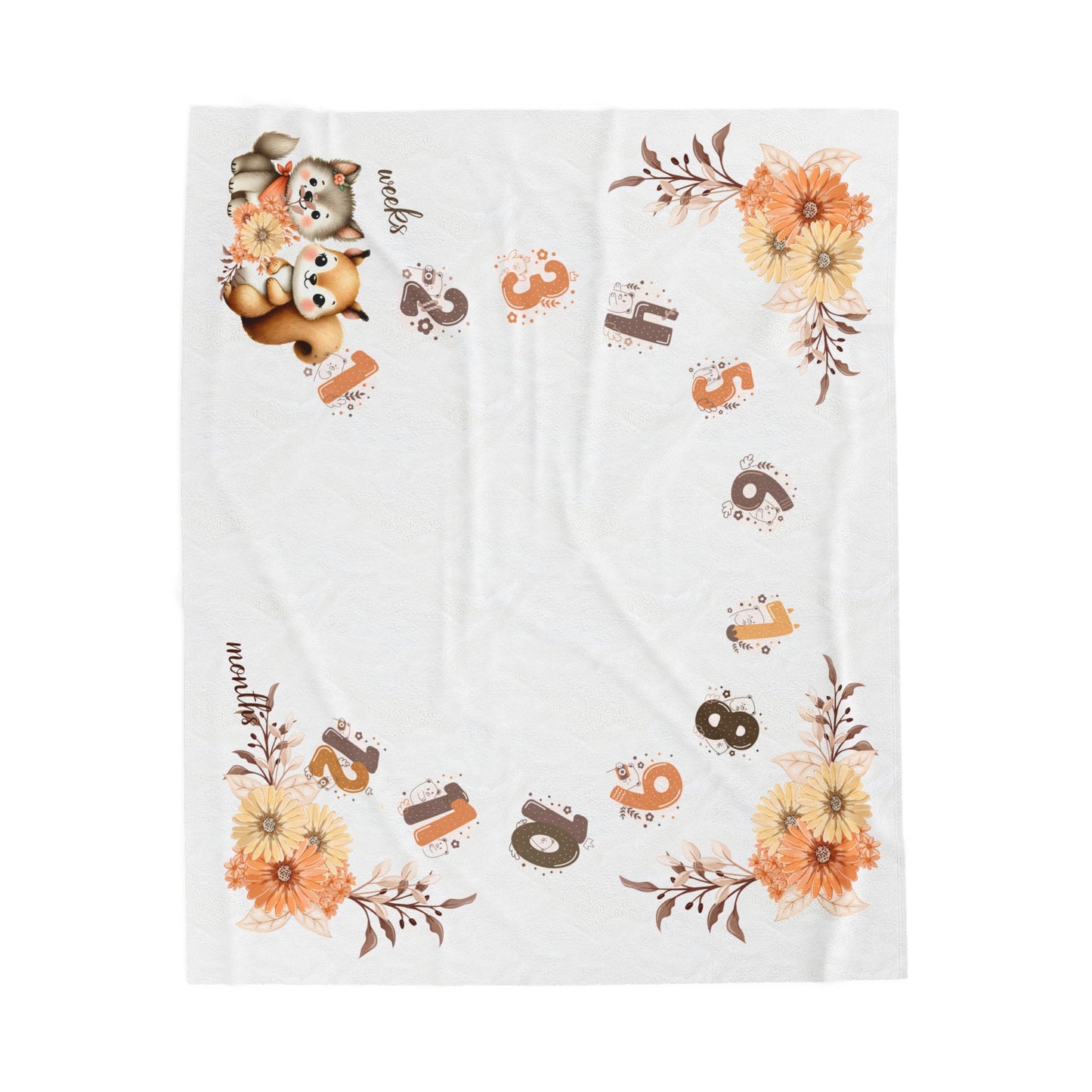 Personalized Woodland Animal Milestone Baby Boy Blanket – Soft Velveteen Plush Fleece