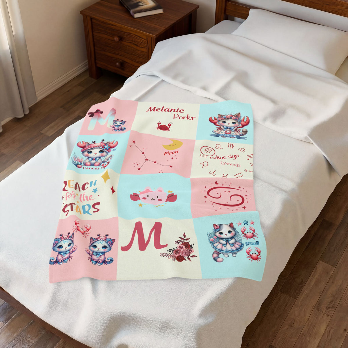 Personalized Cancer Girl Blanket, Velveteen Plush, Astrology Toddler Gift