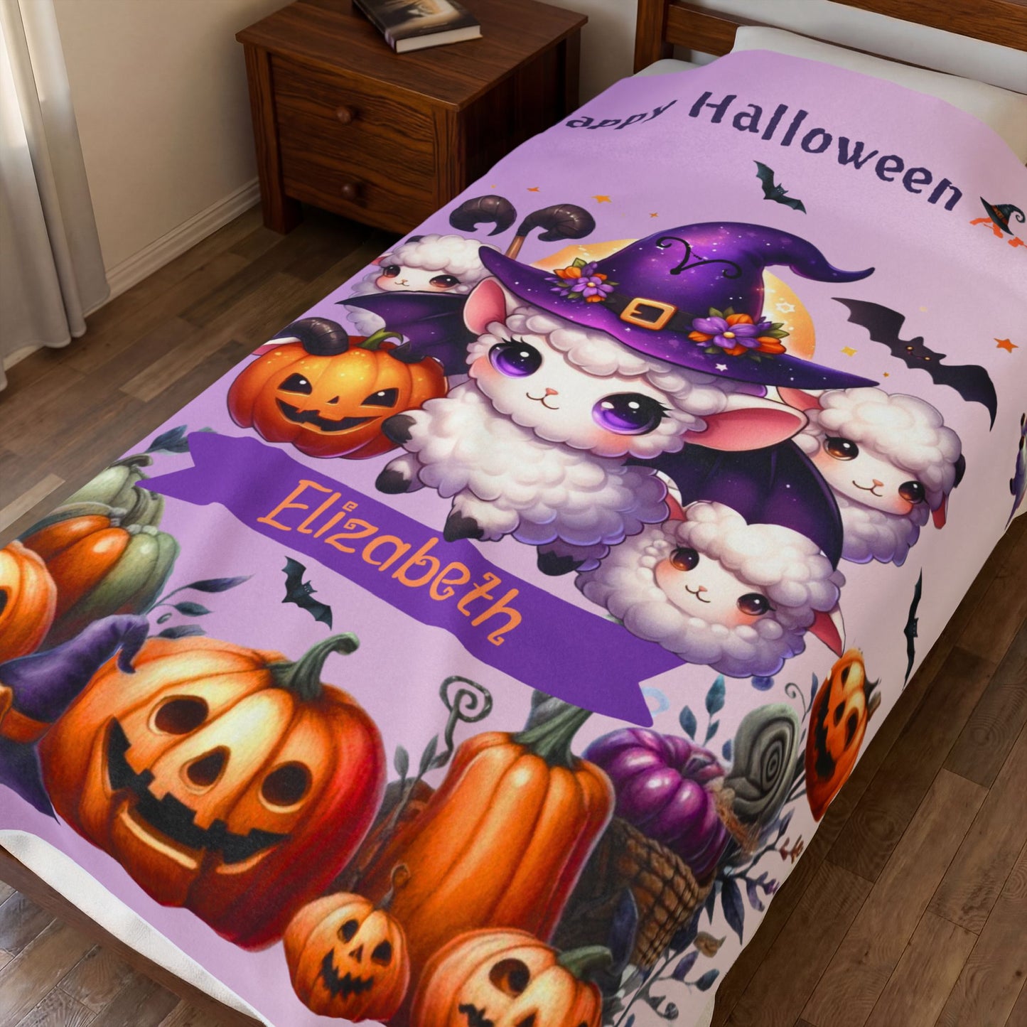 Personalized Aries Halloween Blanket for Girls, Custom Name Zodiac Toddler Halloween Gift