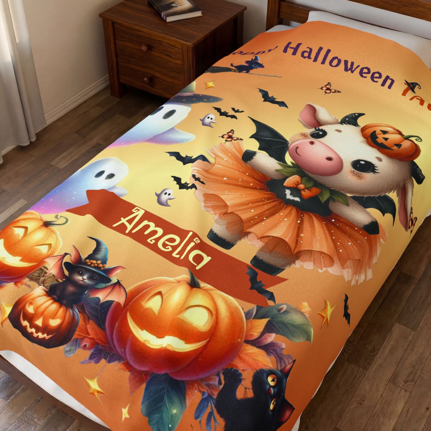 Personalized Taurus Halloween Blanket for Girls, Custom Name Zodiac Toddler Halloween Gift