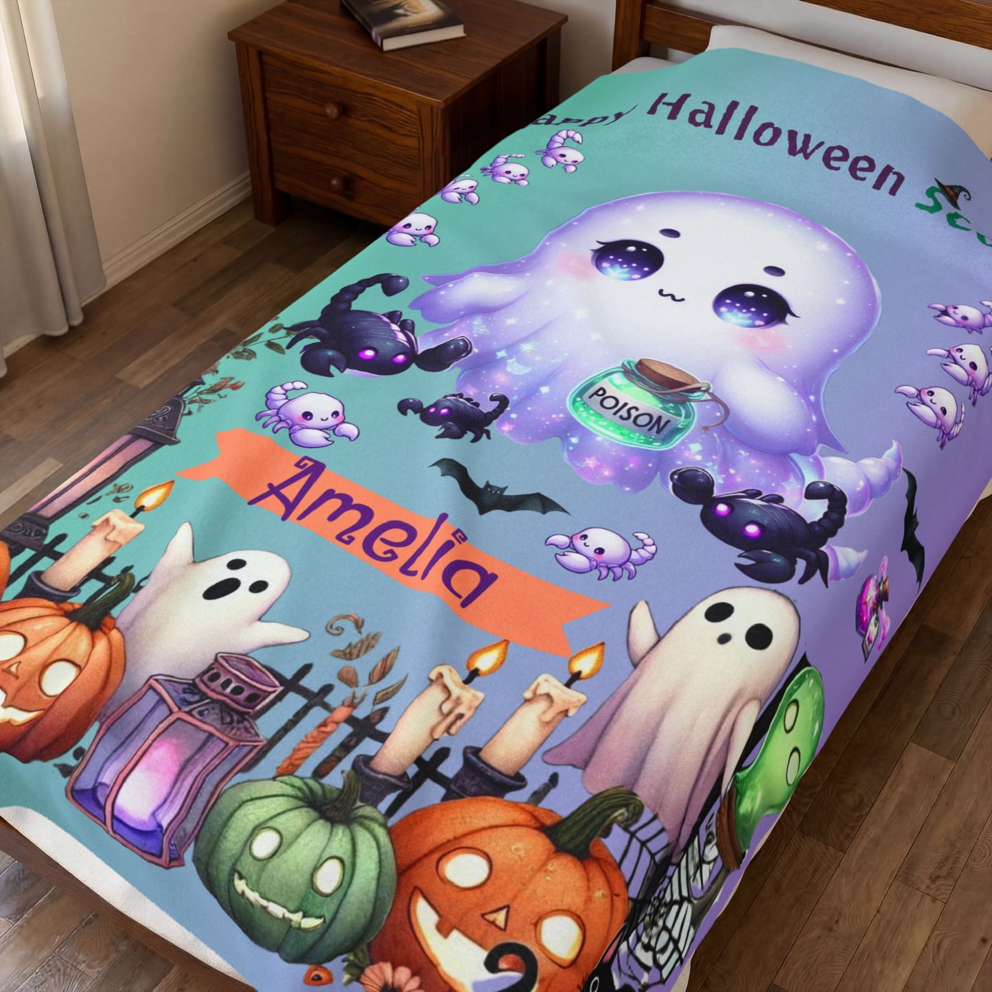Personalized Scorpio Halloween Blanket for Girls, Custom Name Zodiac Toddler Halloween Gift