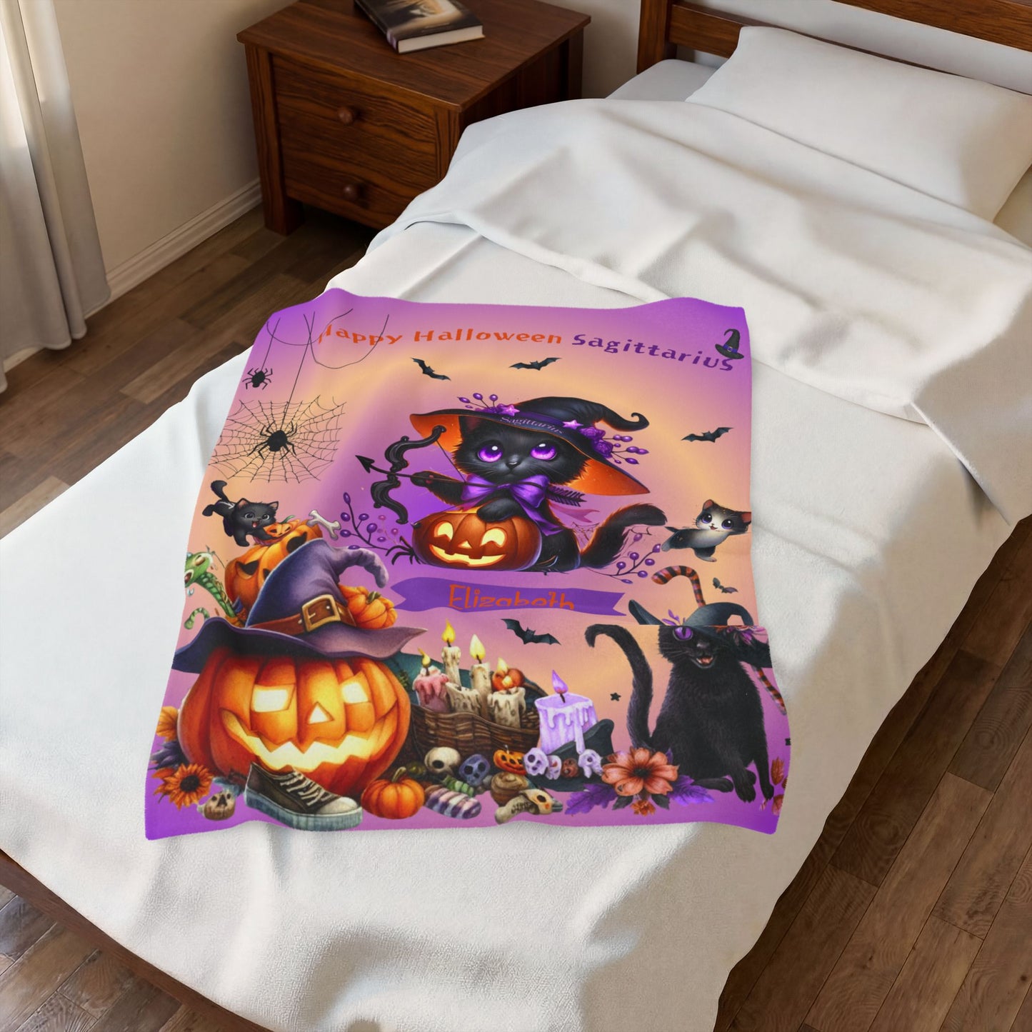 Personalized Sagittarius Halloween Blanket for Girls, Custom Name Zodiac Toddler Halloween Throw