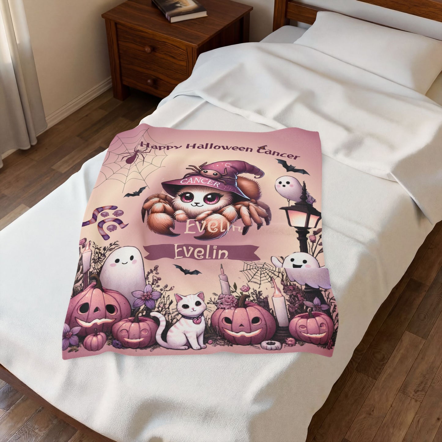 Personalized Cancer Halloween Blanket for Girls, Custom Name Zodiac Toddler Halloween Throw