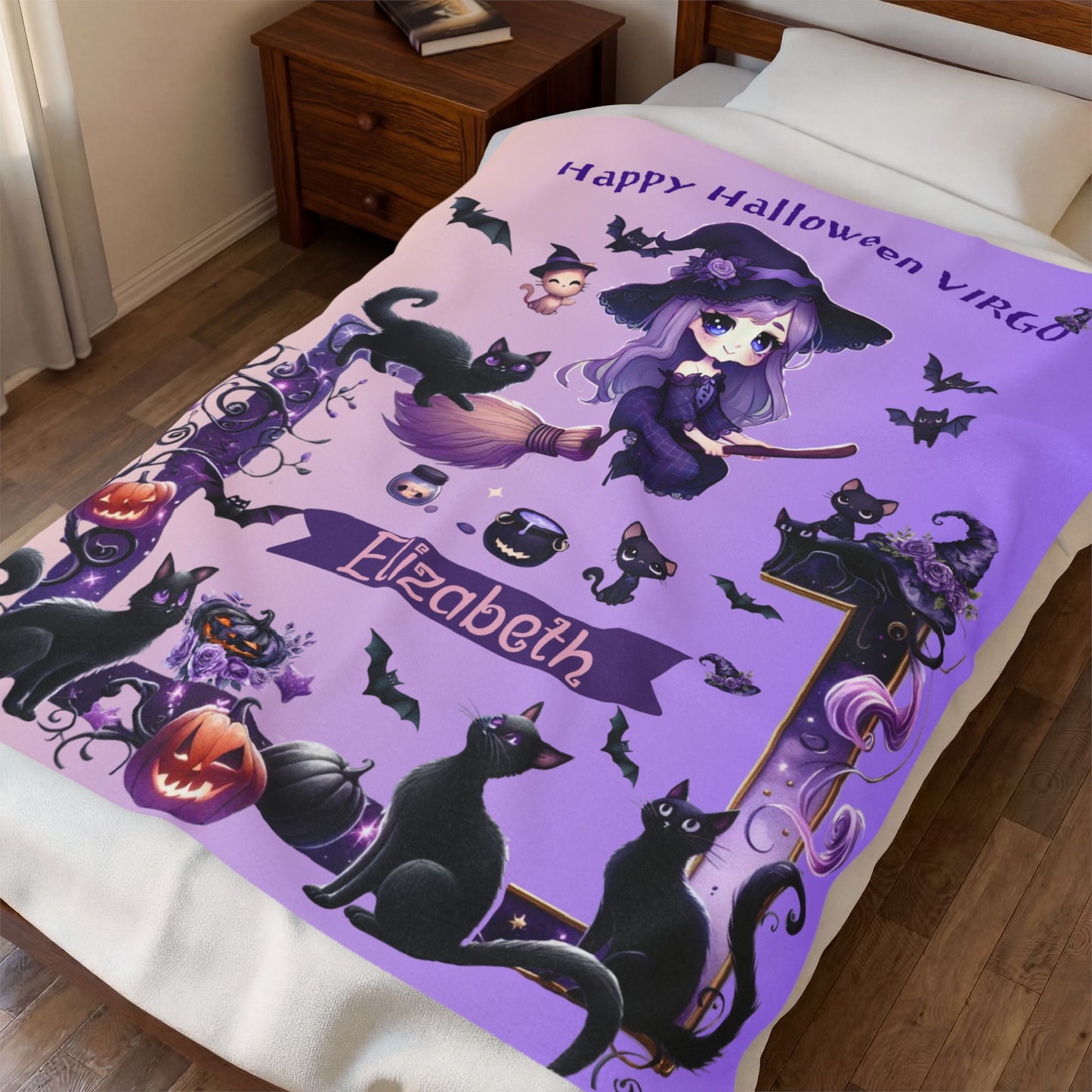 Personalized Virgo Halloween Blanket for Girls, Custom Name Zodiac Toddler Halloween Throw