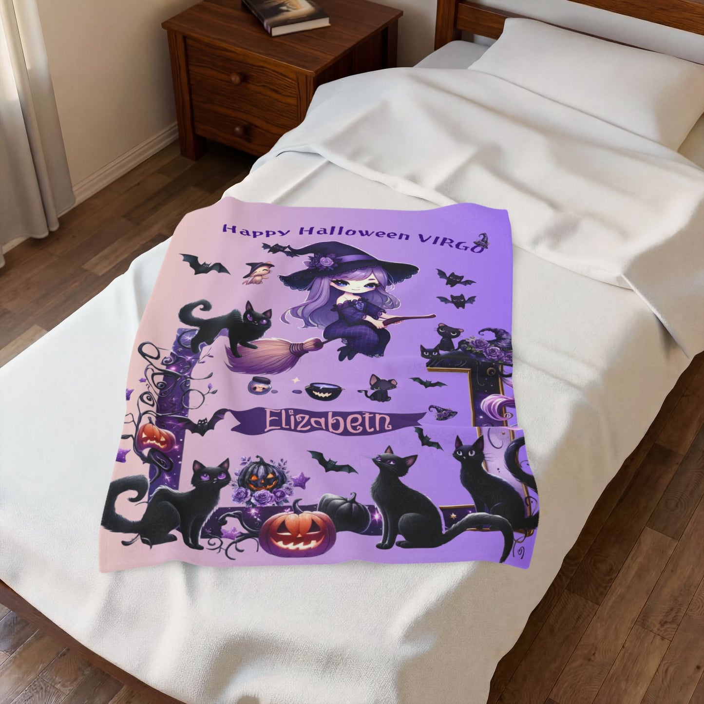 Personalized Virgo Halloween Blanket for Girls, Custom Name Zodiac Toddler Halloween Throw