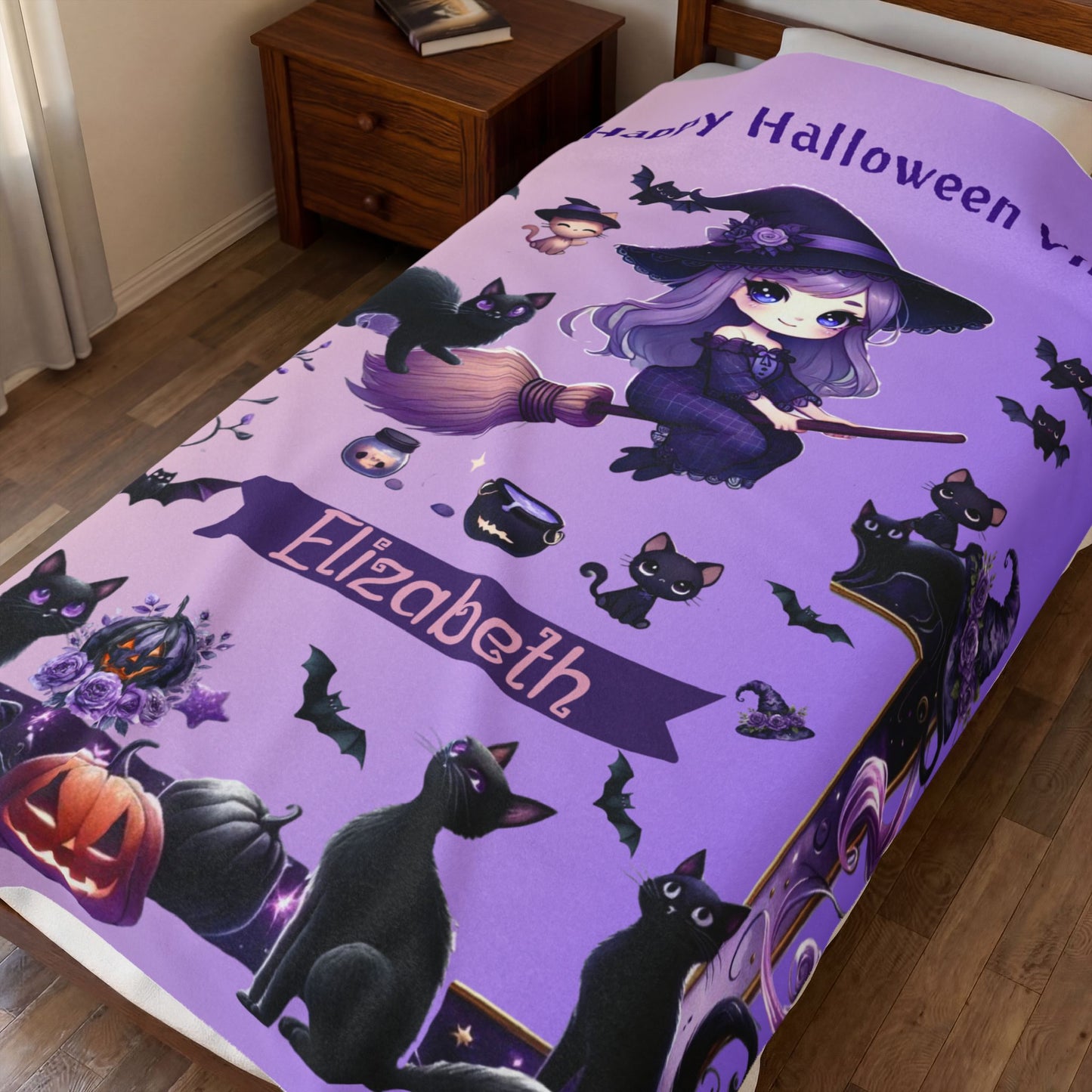 Personalized Virgo Halloween Blanket for Girls, Custom Name Zodiac Toddler Halloween Throw