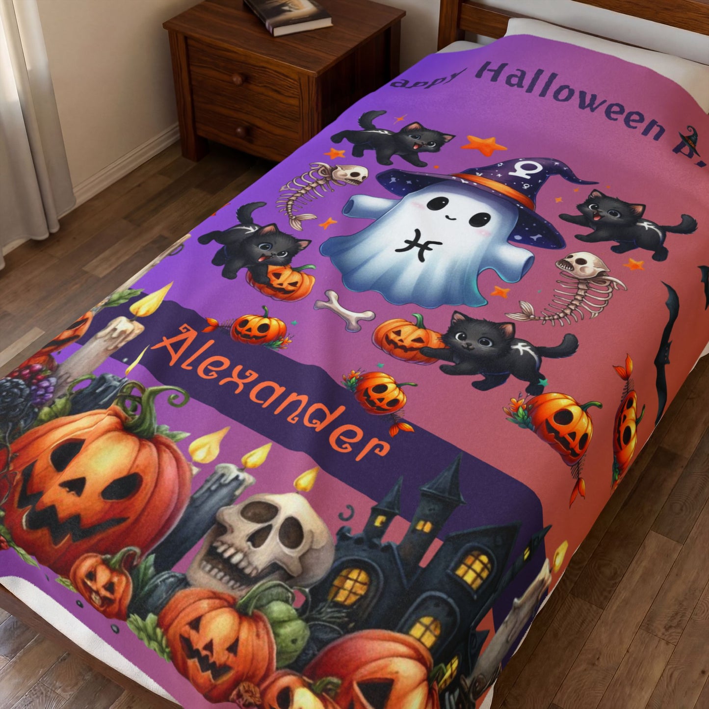 Personalized Pisces Halloween Blanket for Boys, Custom Name Zodiac Toddler  Halloween Throw