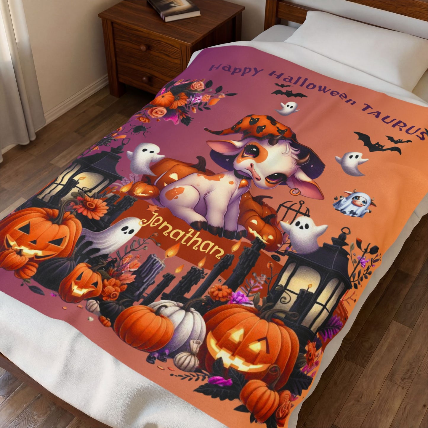 Personalized Taurus Halloween Toddler Boy Blanket, Custom Name Zodiac Halloween Throw