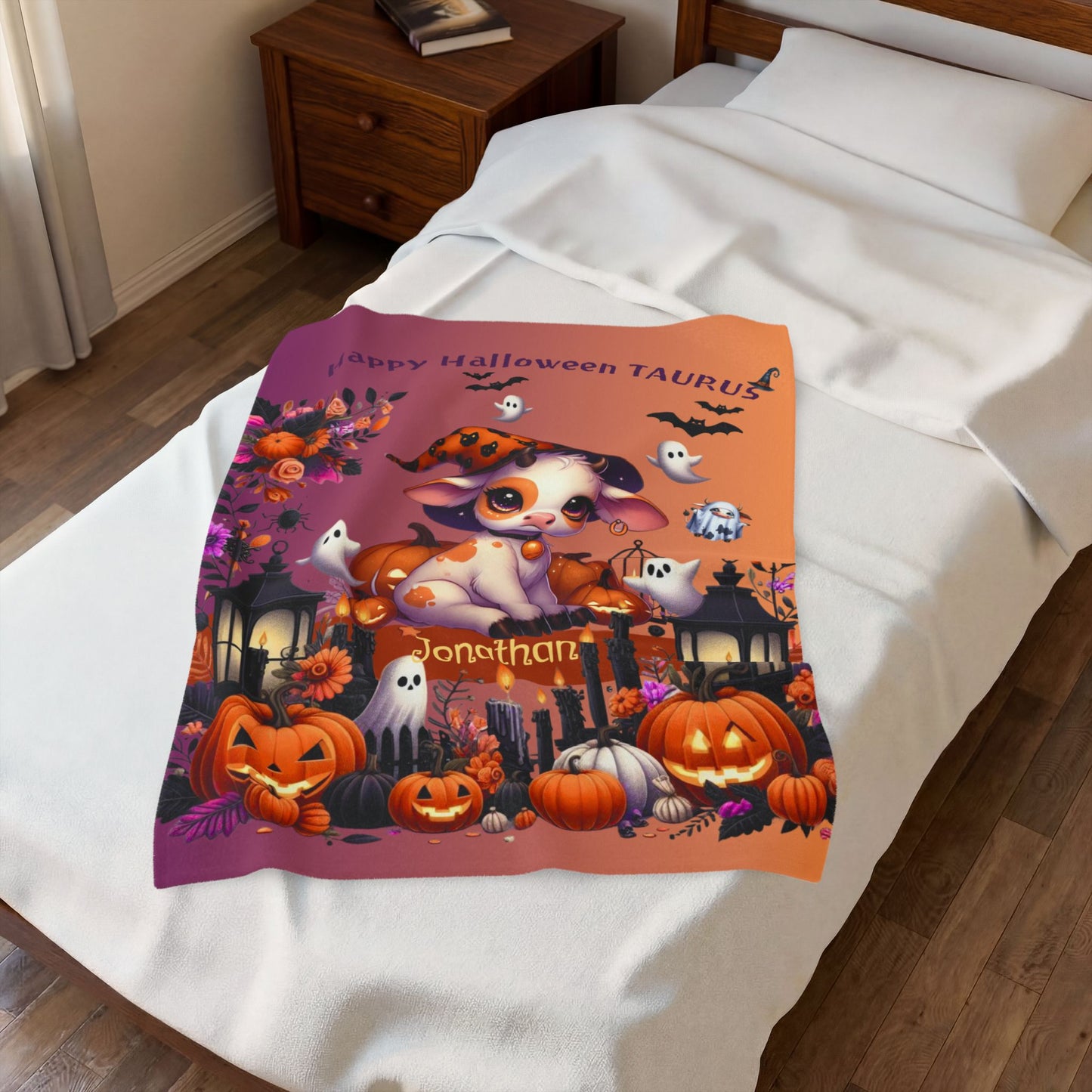 Personalized Taurus Halloween Toddler Boy Blanket, Custom Name Zodiac Halloween Throw