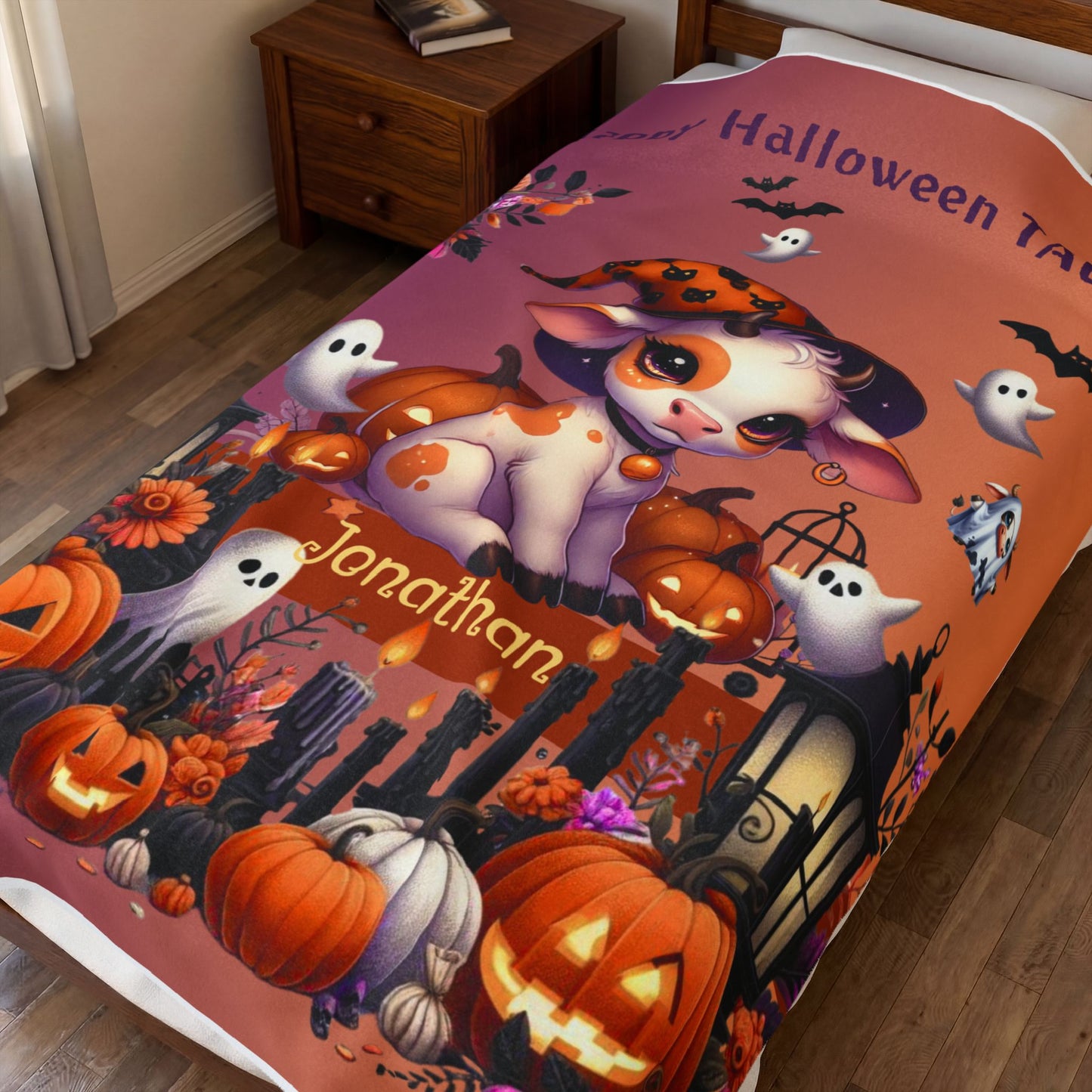 Personalized Taurus Halloween Toddler Boy Blanket, Custom Name Zodiac Halloween Throw