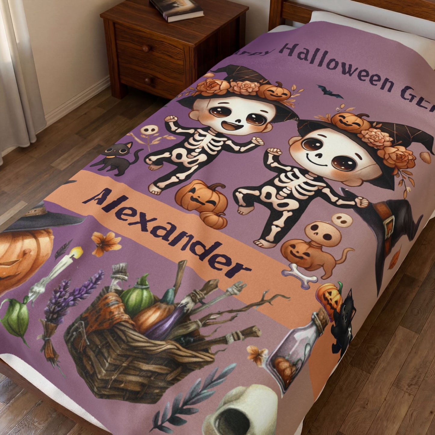 Personalized Gemini Halloween Toddler Boy Blanket. Custom name zodiac Gift