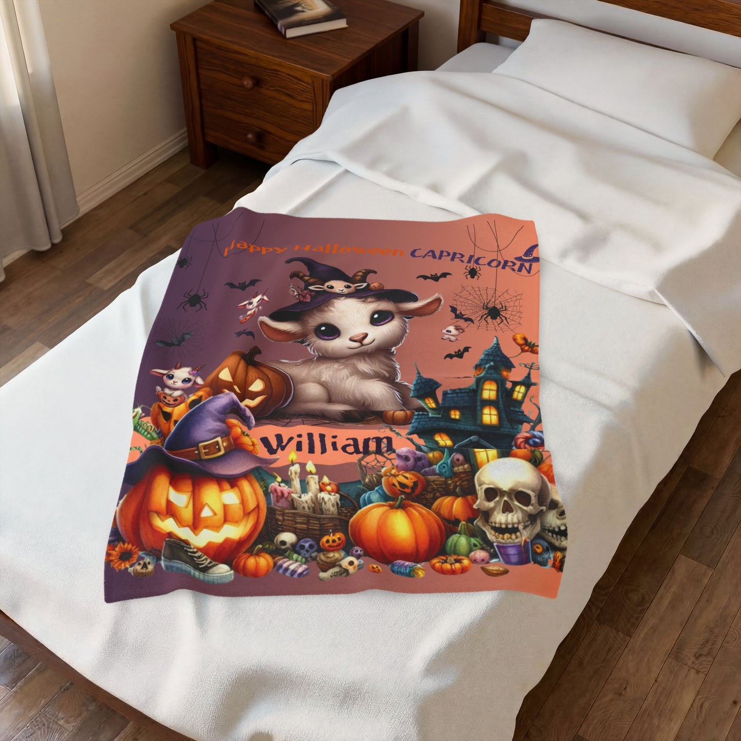 Personalized Capricorn Halloween Toddler Boy Blanket, Custom Name Zodiac Gift