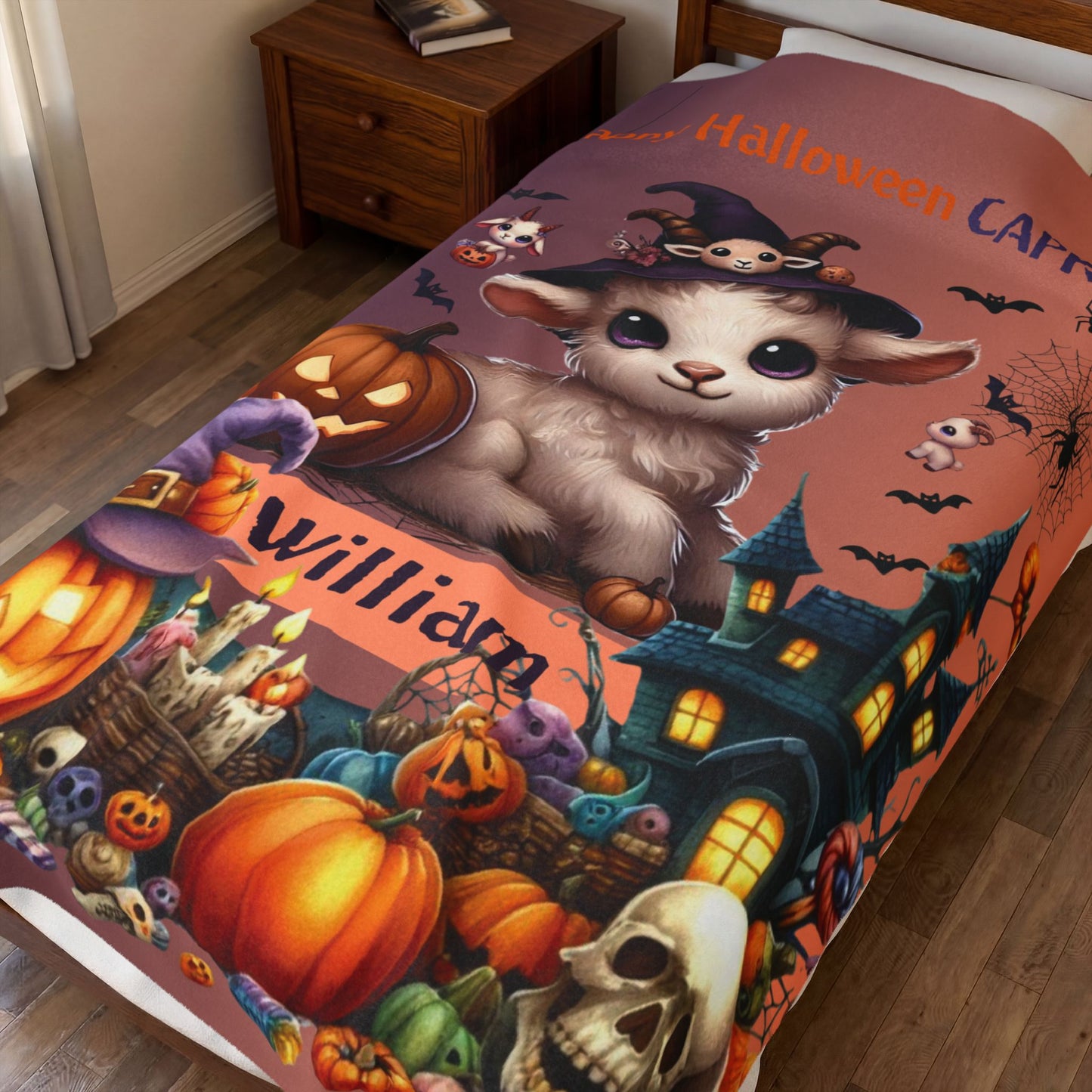 Personalized Capricorn Halloween Toddler Boy Blanket, Custom Name Zodiac Gift