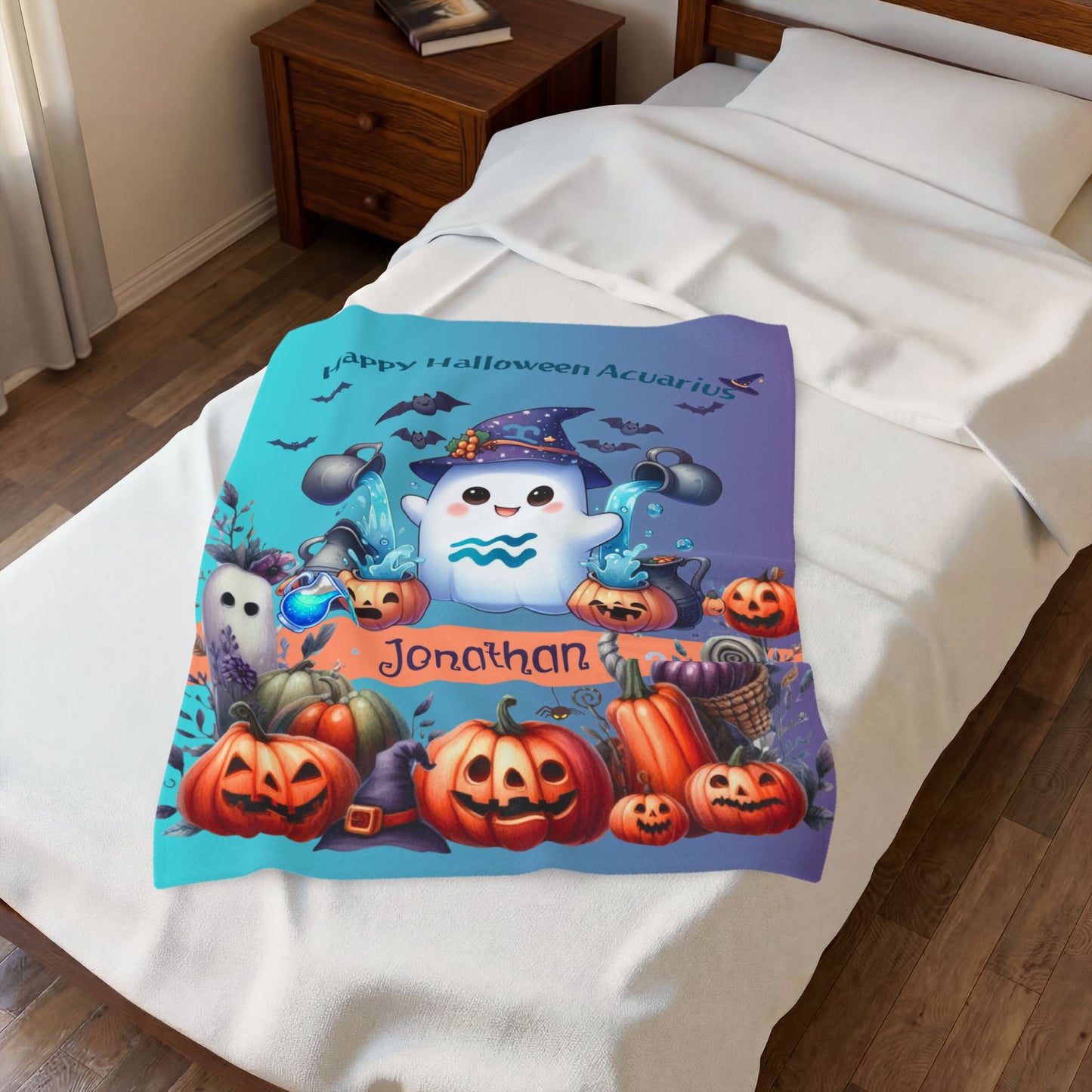 Personalized Aquarius Halloween Toddler Boy Blanket, Custom Name Zodiac Gift