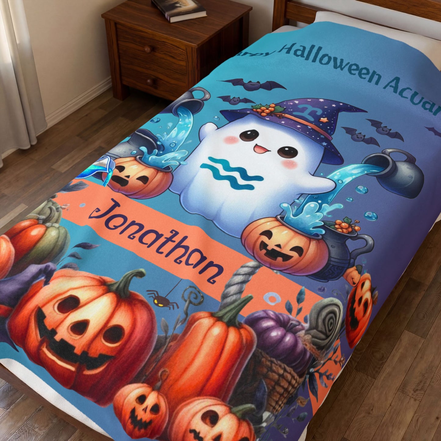 Personalized Aquarius Halloween Toddler Boy Blanket, Custom Name Zodiac Gift