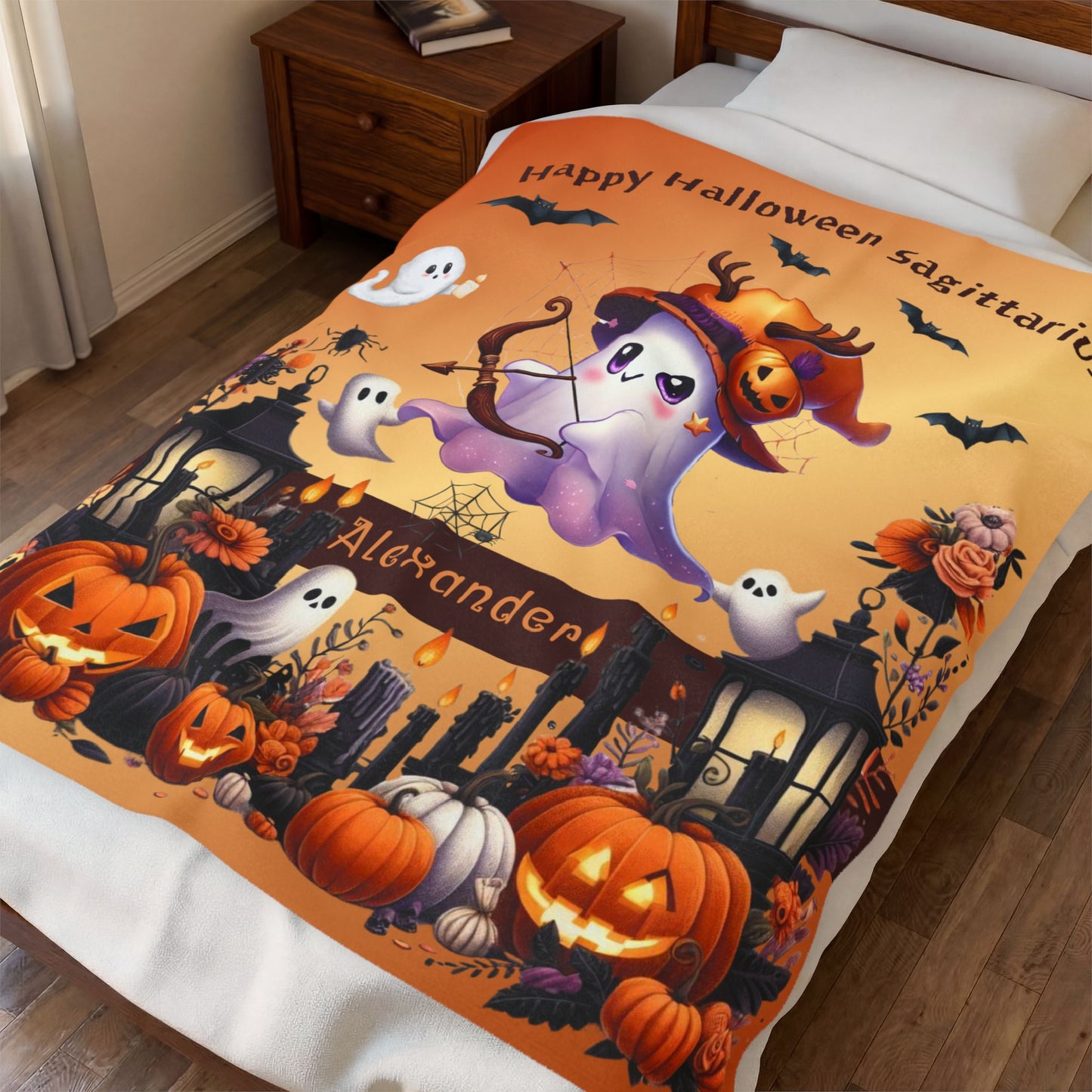 Personalized Sagittarius Halloween Toddler Boy Blanket, Custom Name Zodiac Gift