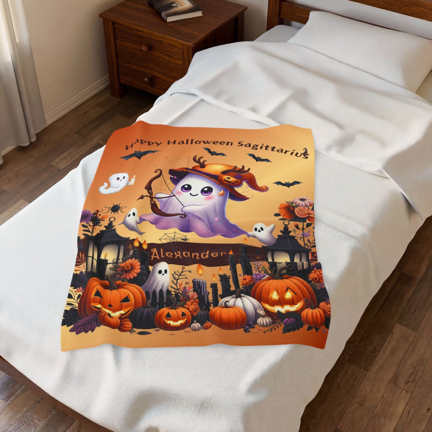 Personalized Sagittarius Halloween Toddler Boy Blanket, Custom Name Zodiac Gift