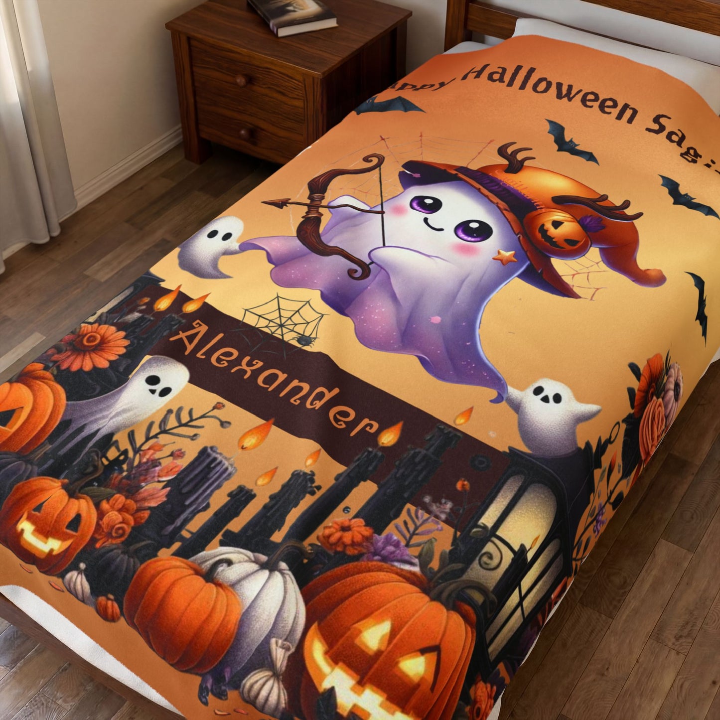 Personalized Sagittarius Halloween Toddler Boy Blanket, Custom Name Zodiac Gift