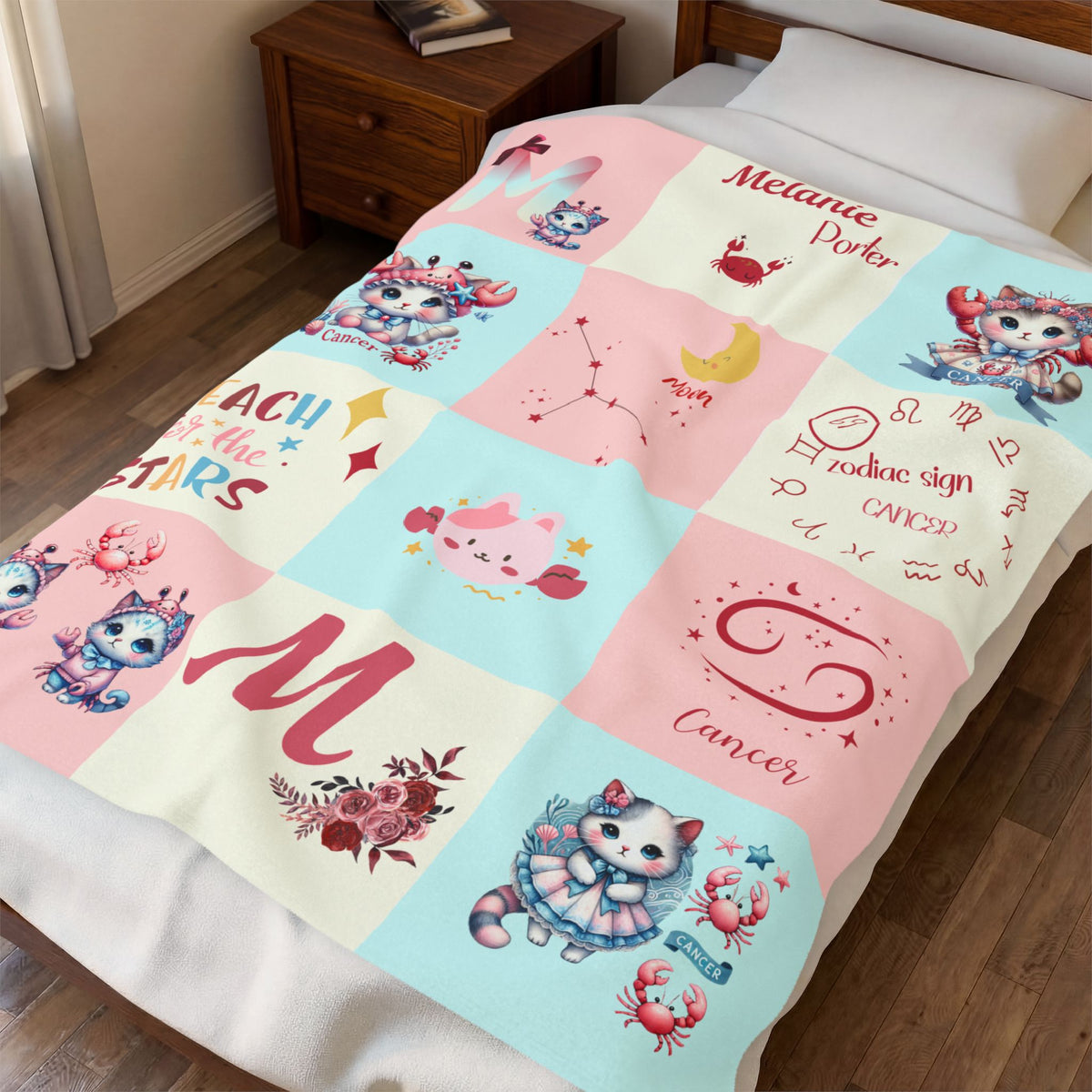 Personalized Cancer Girl Blanket, Velveteen Plush, Astrology Toddler Gift