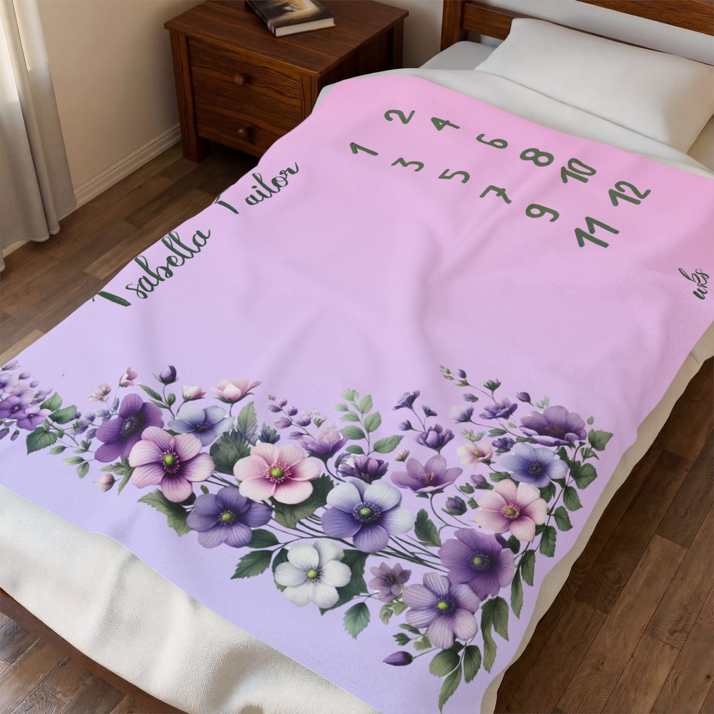 Personalized Floral Milestone Baby Blanket, Soft Velveteen Plush blanket
