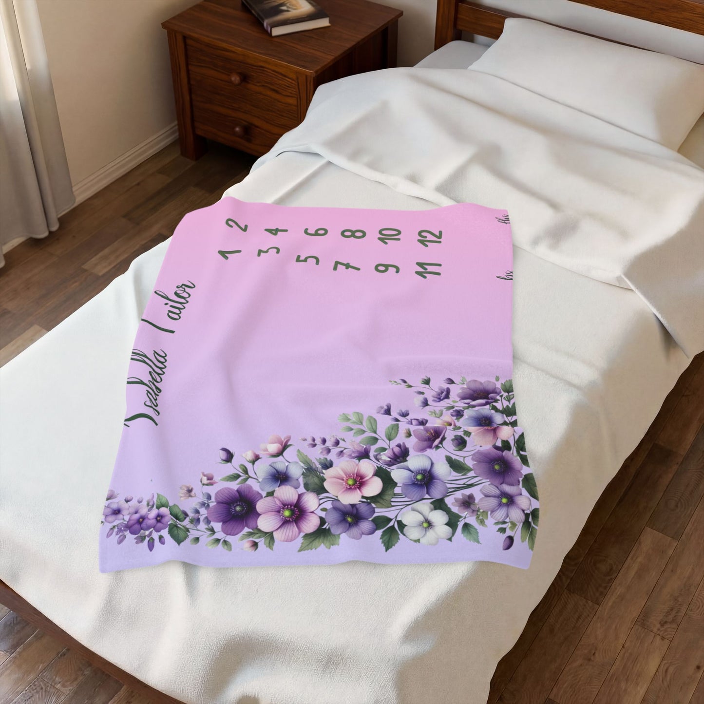 Personalized Floral Milestone Baby Blanket, Soft Velveteen Plush blanket