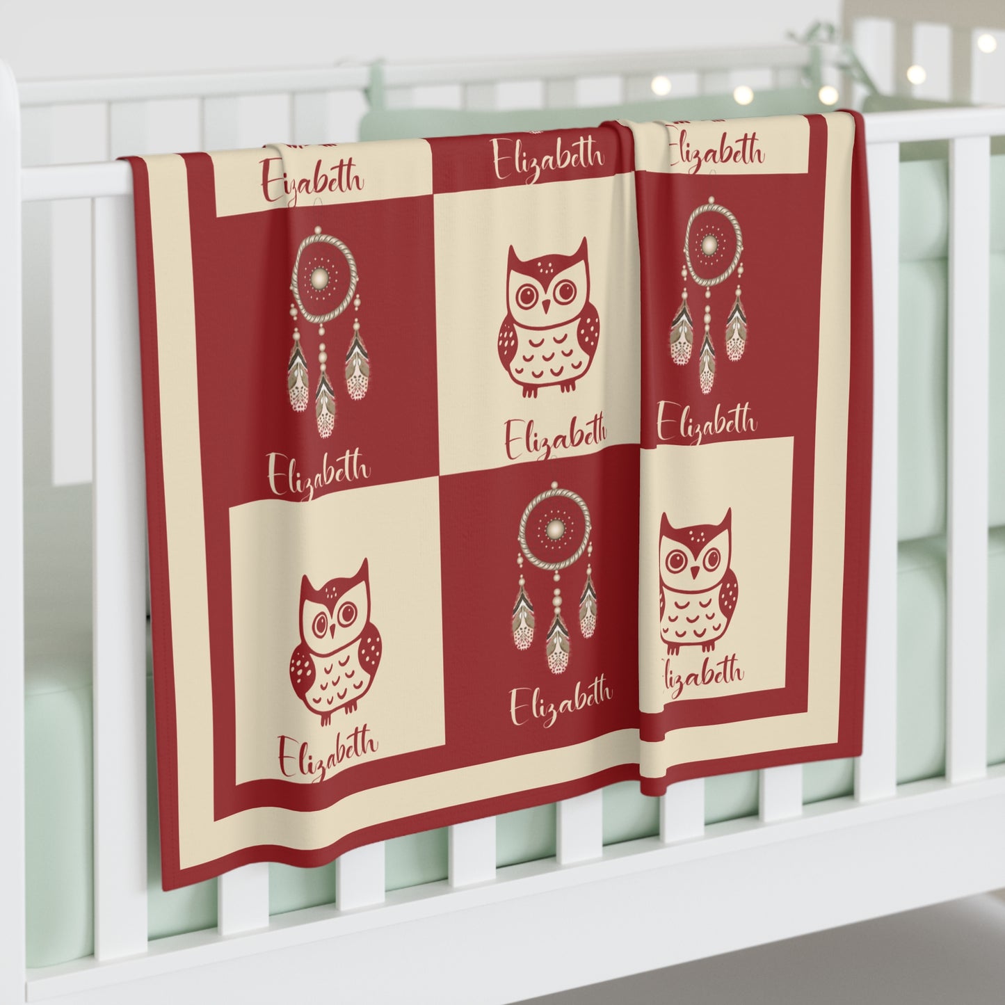 Personalized Baby Girl Blanket,Soft Fleece Name Blanket,  Owl & Dreamcatcher Baby Blanket – Custom Baby Gift – Nursery Bedding – Baby Shower Gift