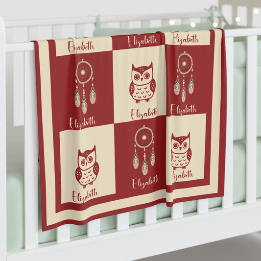 Personalized Baby Girl Blanket,Soft Fleece Name Blanket,  Owl & Dreamcatcher Baby Blanket – Custom Baby Gift – Nursery Bedding – Baby Shower Gift
