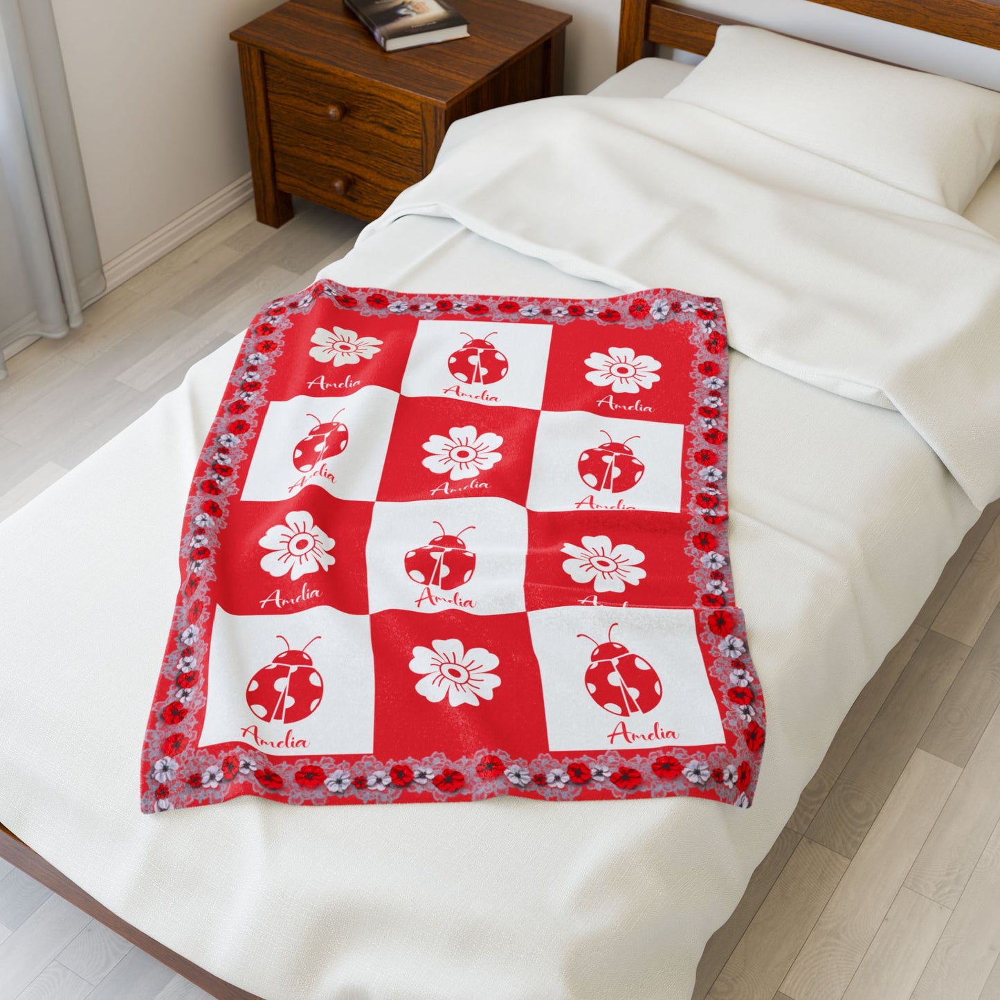 Personalized Ladybug Baby Girl Blanket, ladybug baby blanket,