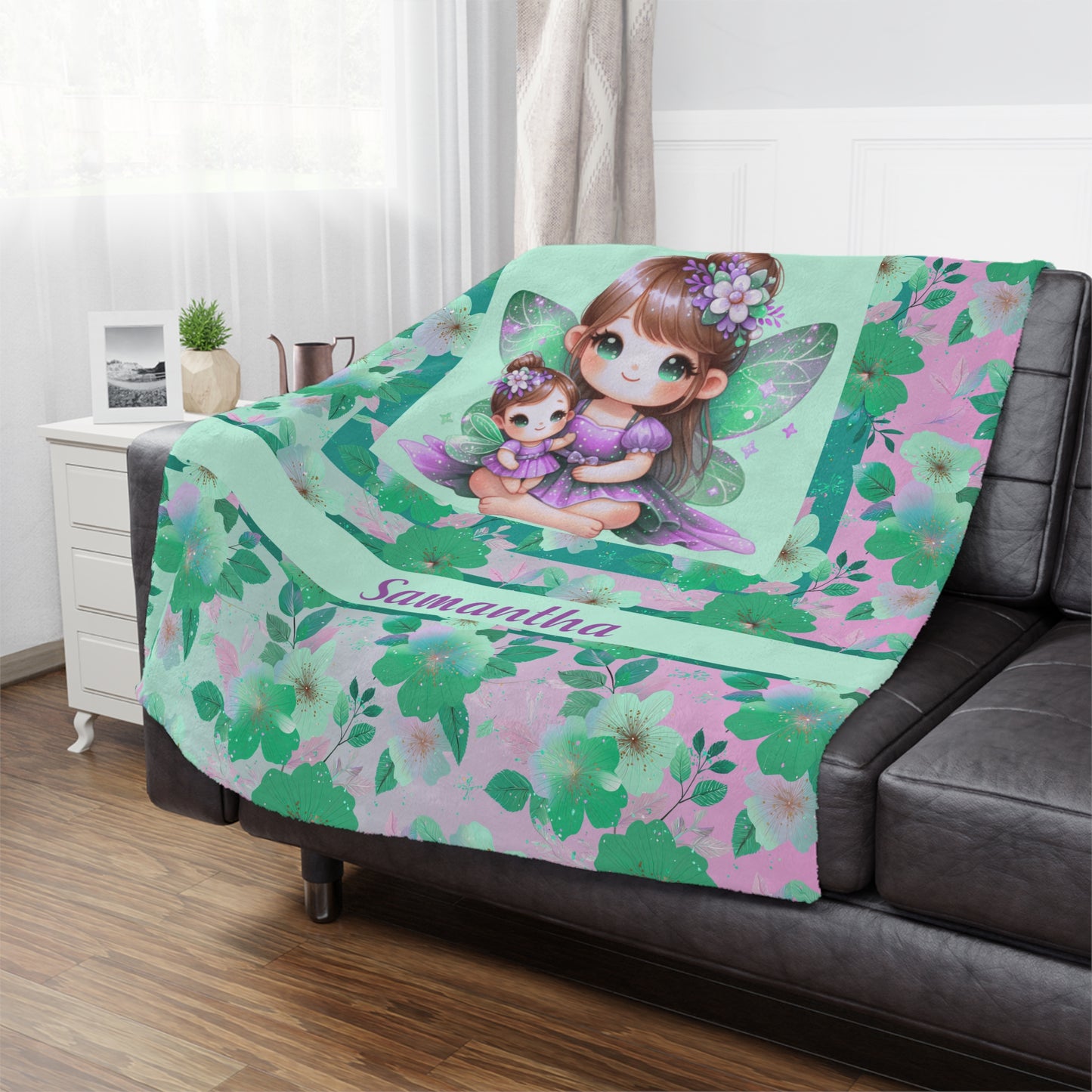 Fairy Flowers Name Girl Minky Blanket