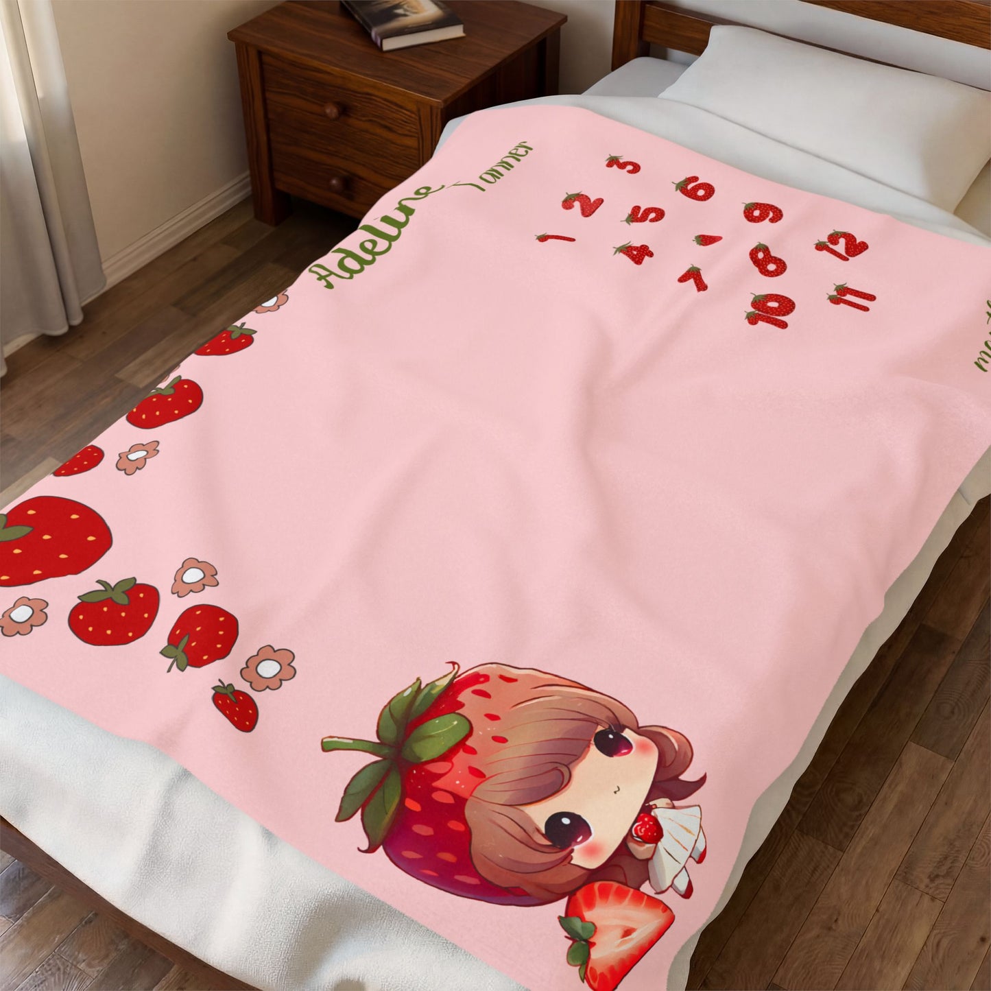 Personalized Strawberry Milestone Baby Girl Blanket