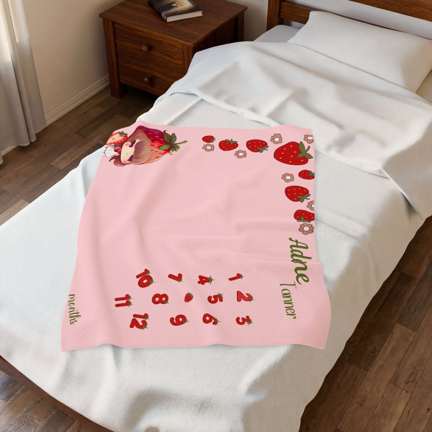 Personalized Strawberry Milestone Baby Girl Blanket