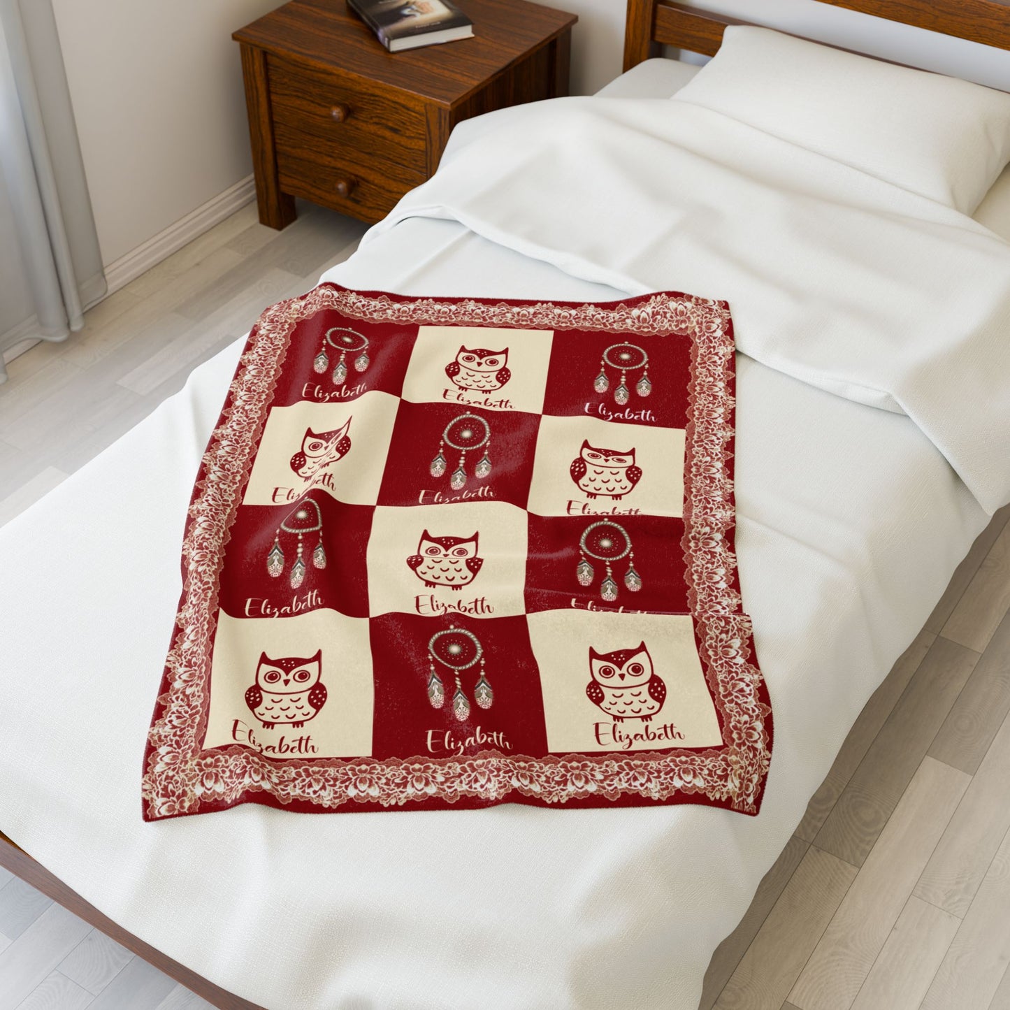 Personalized Baby Girl Blanket,Soft Fleece Name Blanket,  Owl & Dreamcatcher Baby Blanket – Custom Baby Gift – Nursery Bedding – Baby Shower Gift