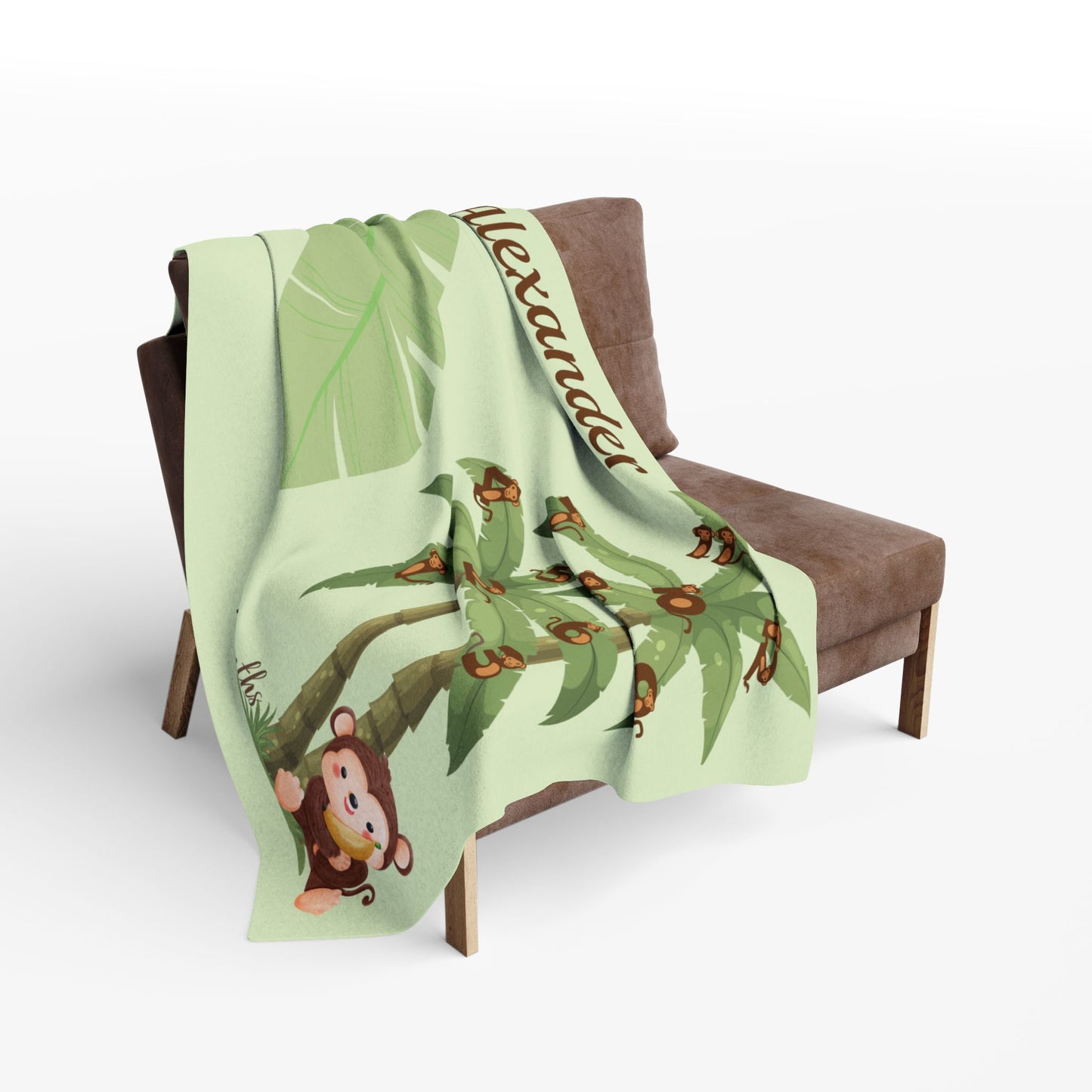 Personalized Jungle Monkey Milestone Baby Boy Blanket – Soft Velveteen Plush Fleece
