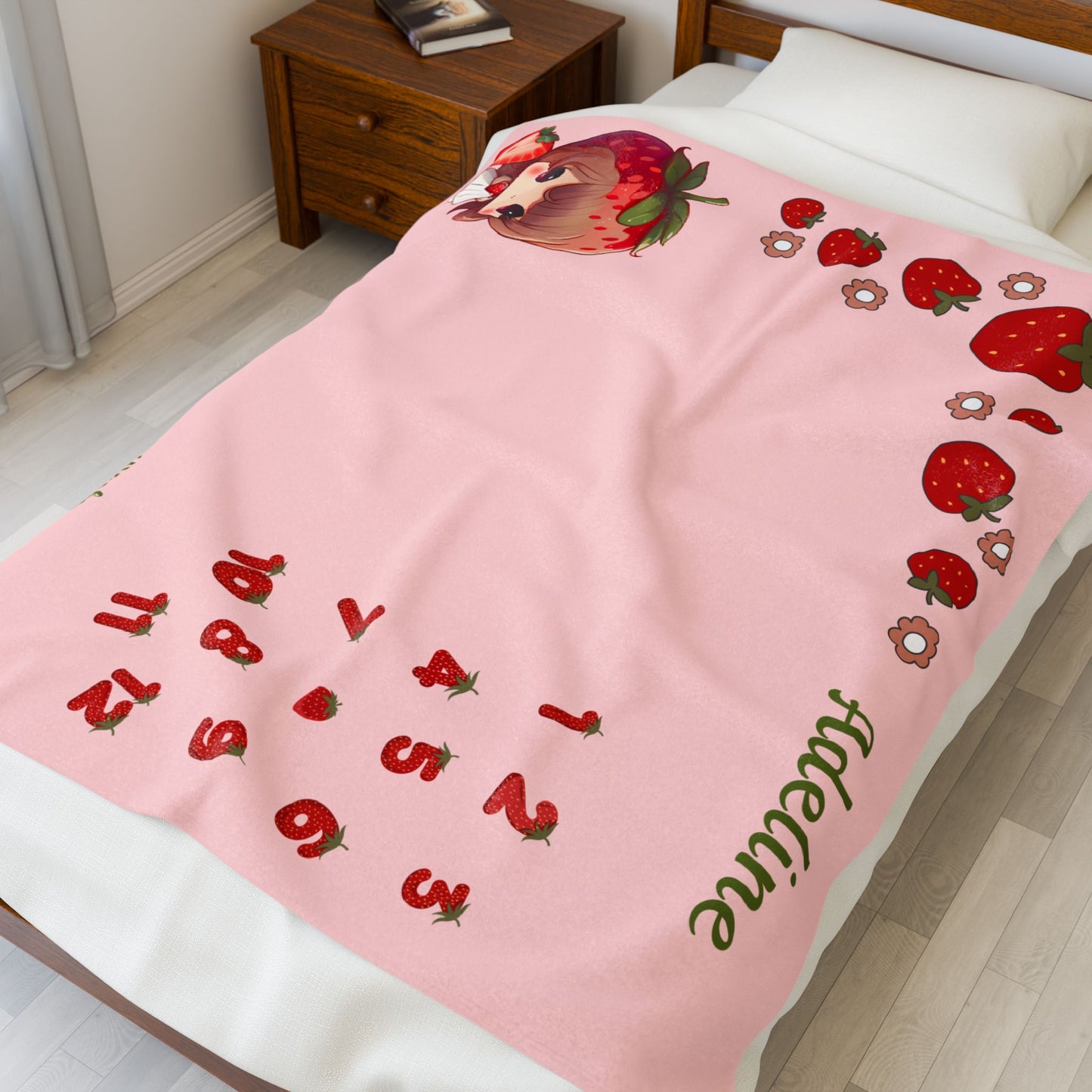Personalized Strawberry Milestone Baby Girl Blanket