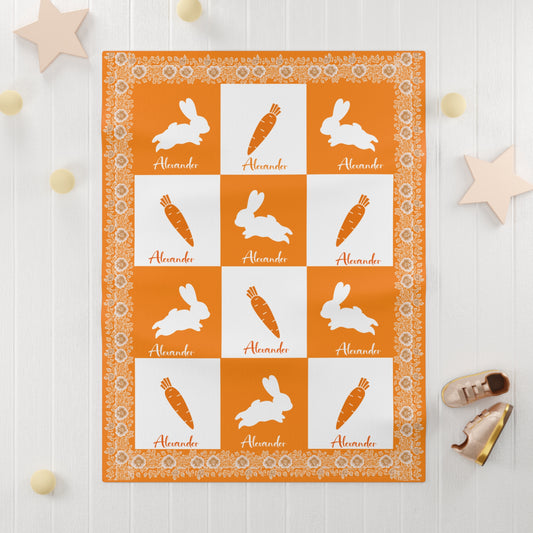 Personalized rabbits and carrots Baby Fleece Blanket, Custom Name Blanket