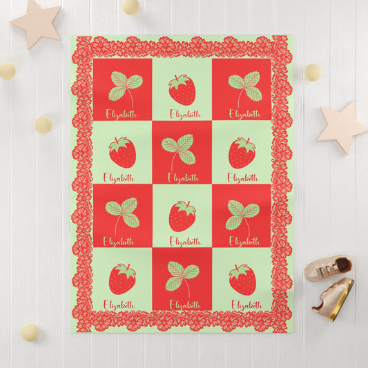 Personalized strawberries Baby  Blanket, Custom Name  Blanket