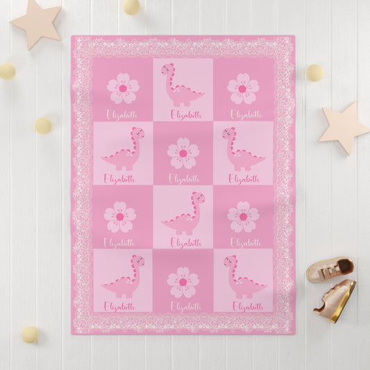 Personalized dinosaur Baby Fleece Blanket, Custom Name Blanket