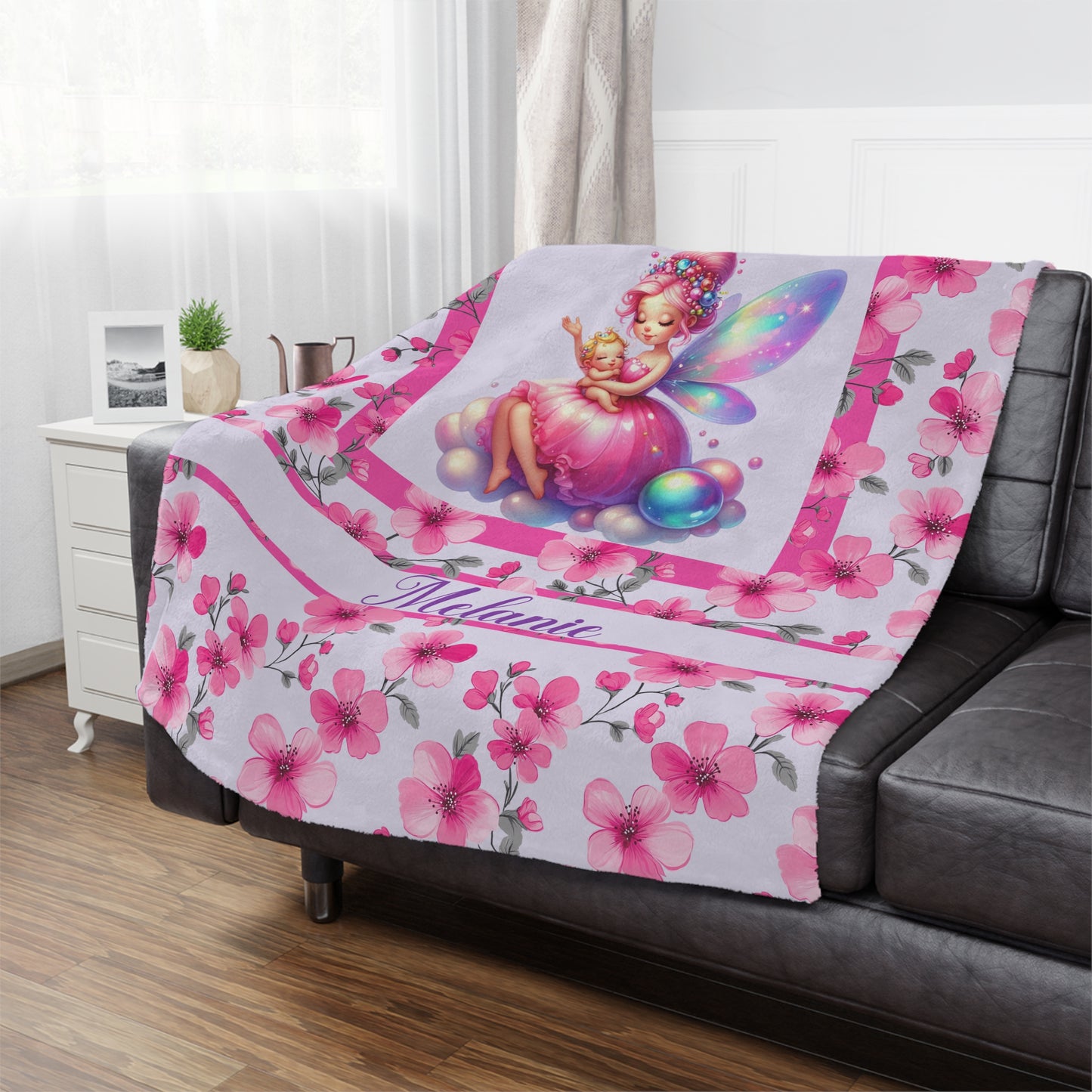 Fairy Flowers Name Girl Minky Blanket