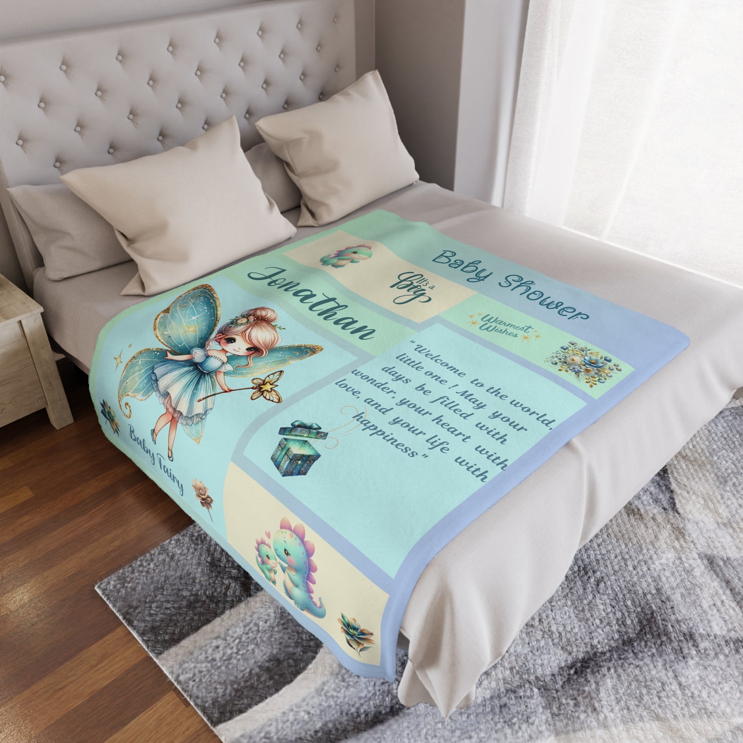 ''Fairy Wishes'' Baby Boy Minky Blanket