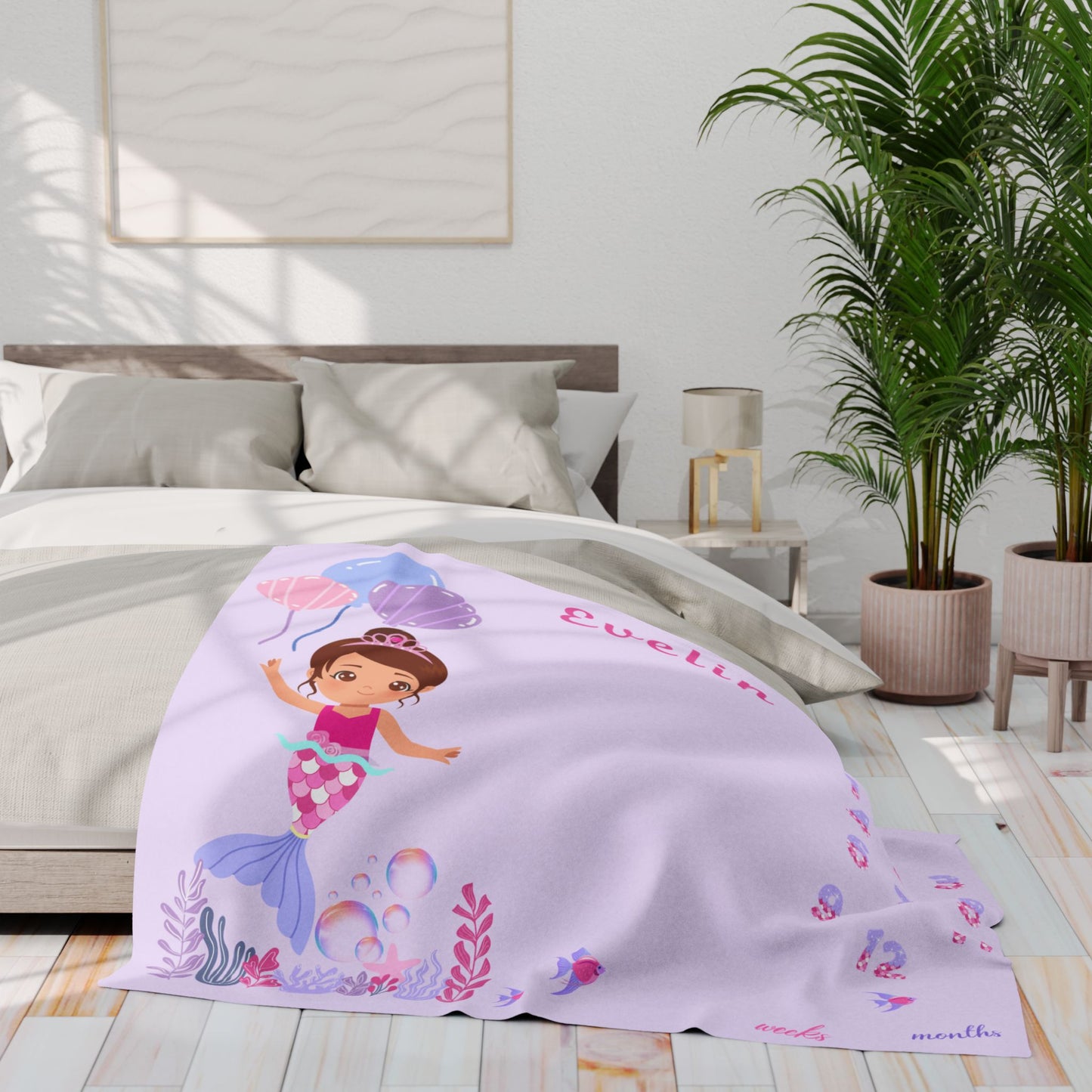 Personalized Mermaid Milestone Baby Blanket