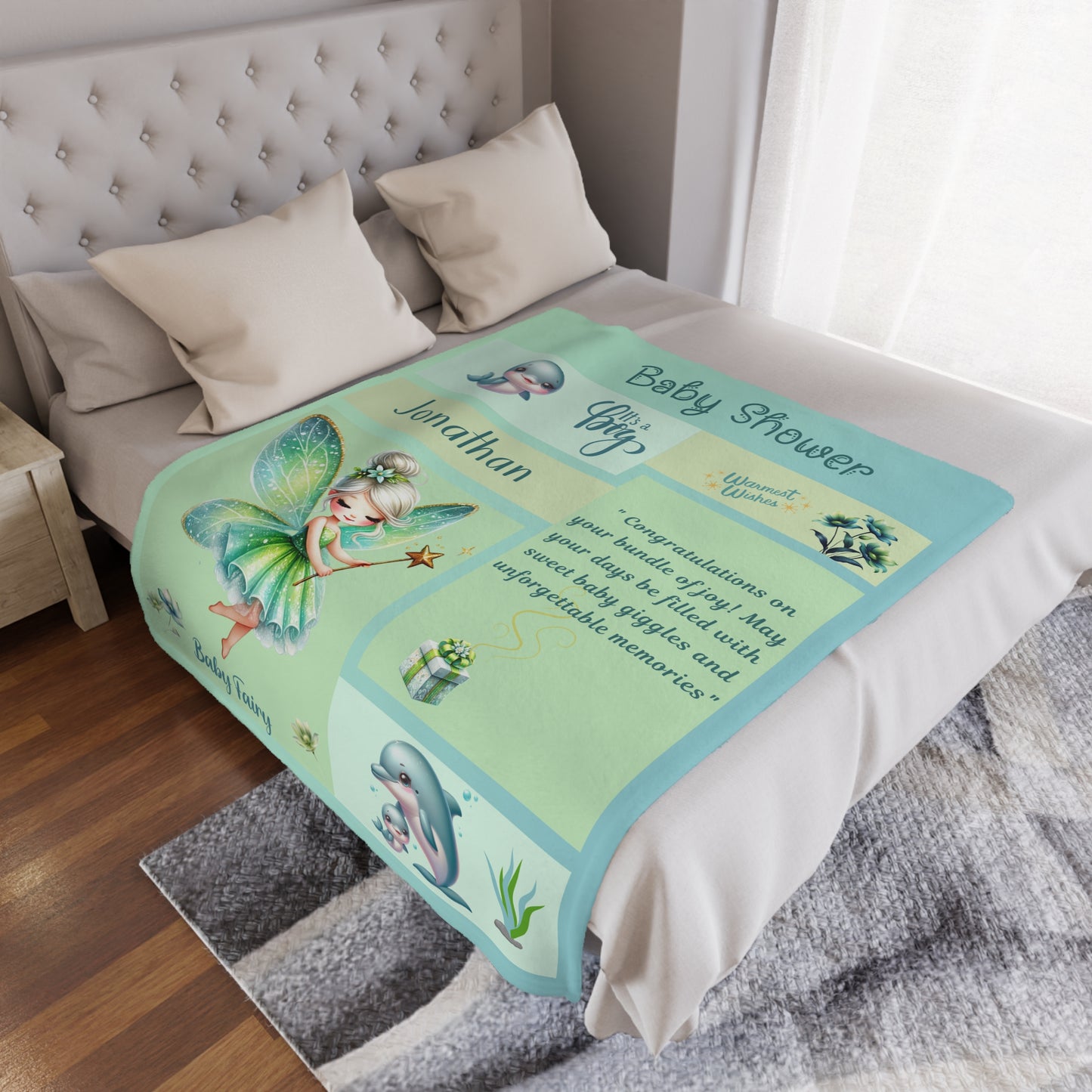 ''Fairy Wishes'' Baby Boy Minky Blanket
