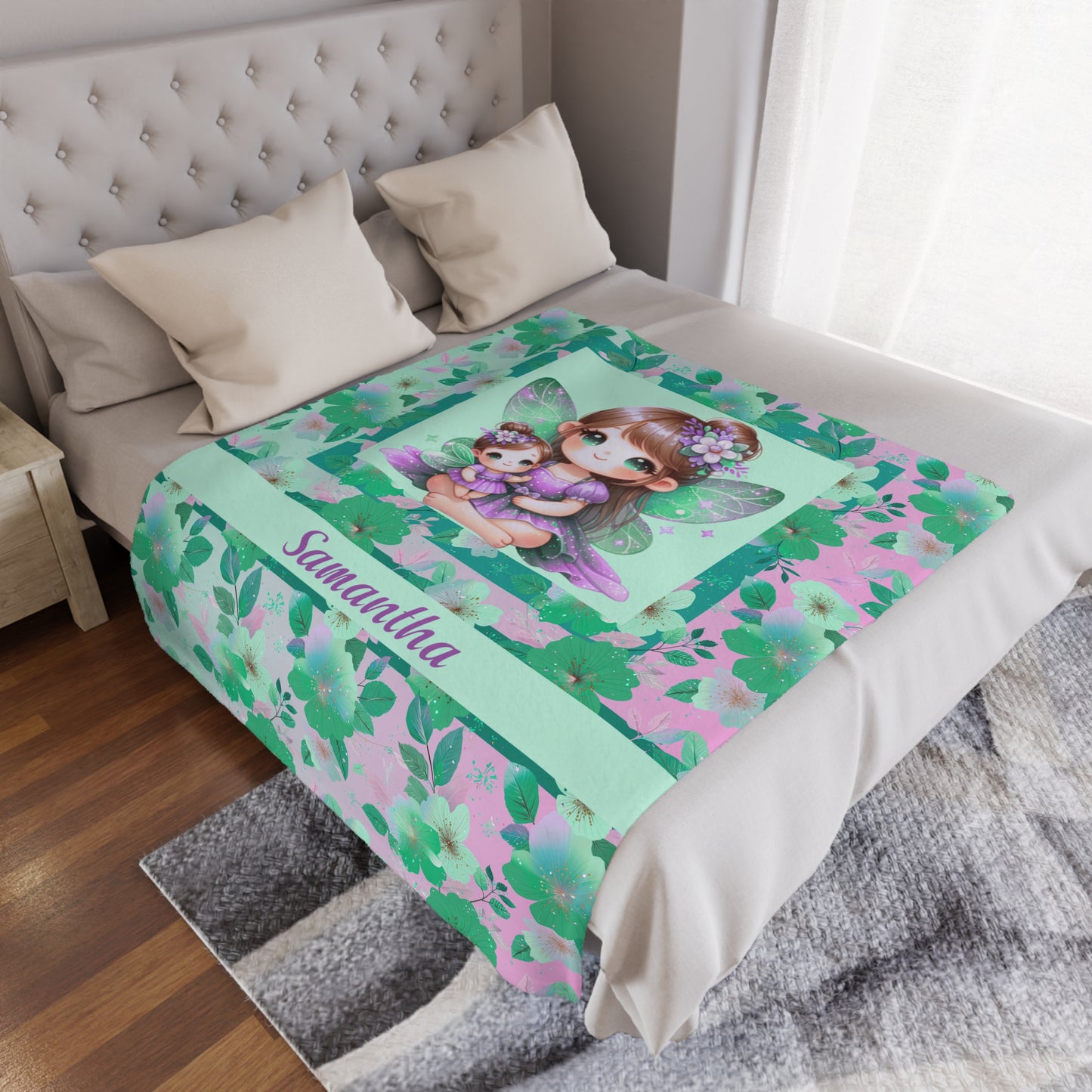 Fairy Flowers Name Girl Minky Blanket
