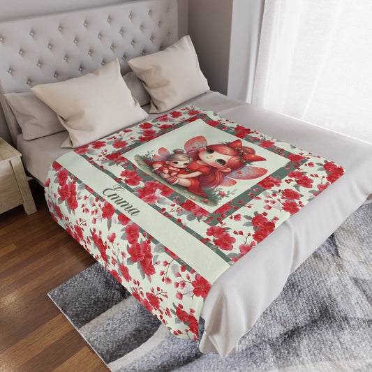fairy Flowers Name Girle Minky Blanket